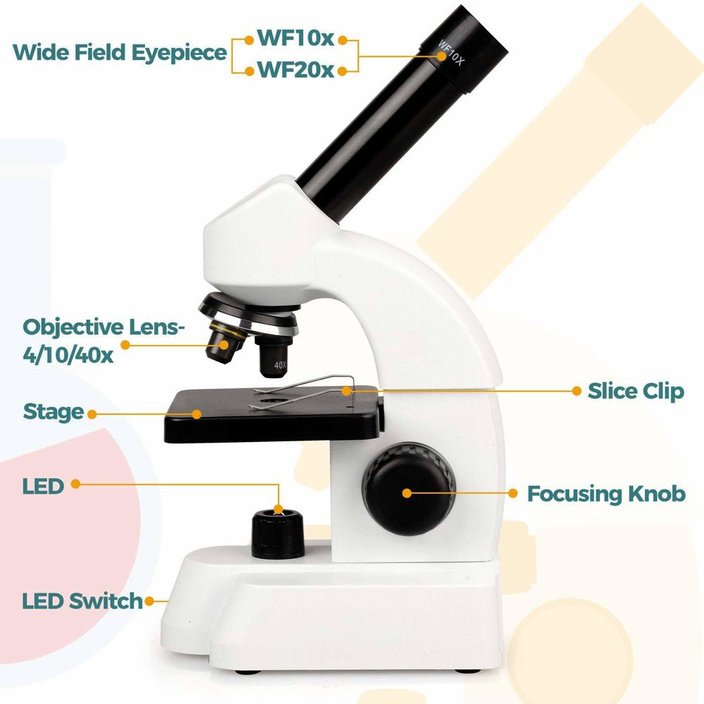 Microscope Kit for Kids - 40X-750X,Compound Biological - Educational Microscope with Smartphone Adapter Slides Set - The Toy Base