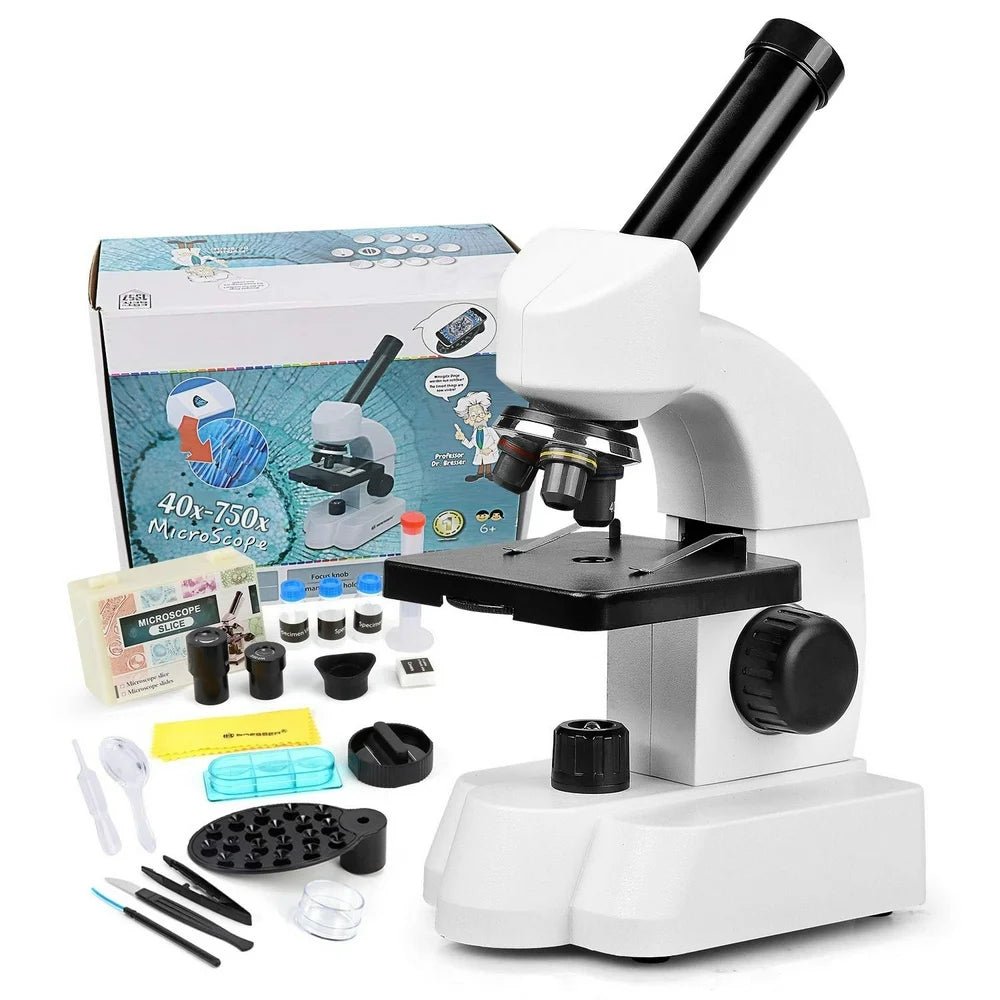 Microscope Kit for Kids - 40X-750X,Compound Biological - Educational Microscope with Smartphone Adapter Slides Set - The Toy Base