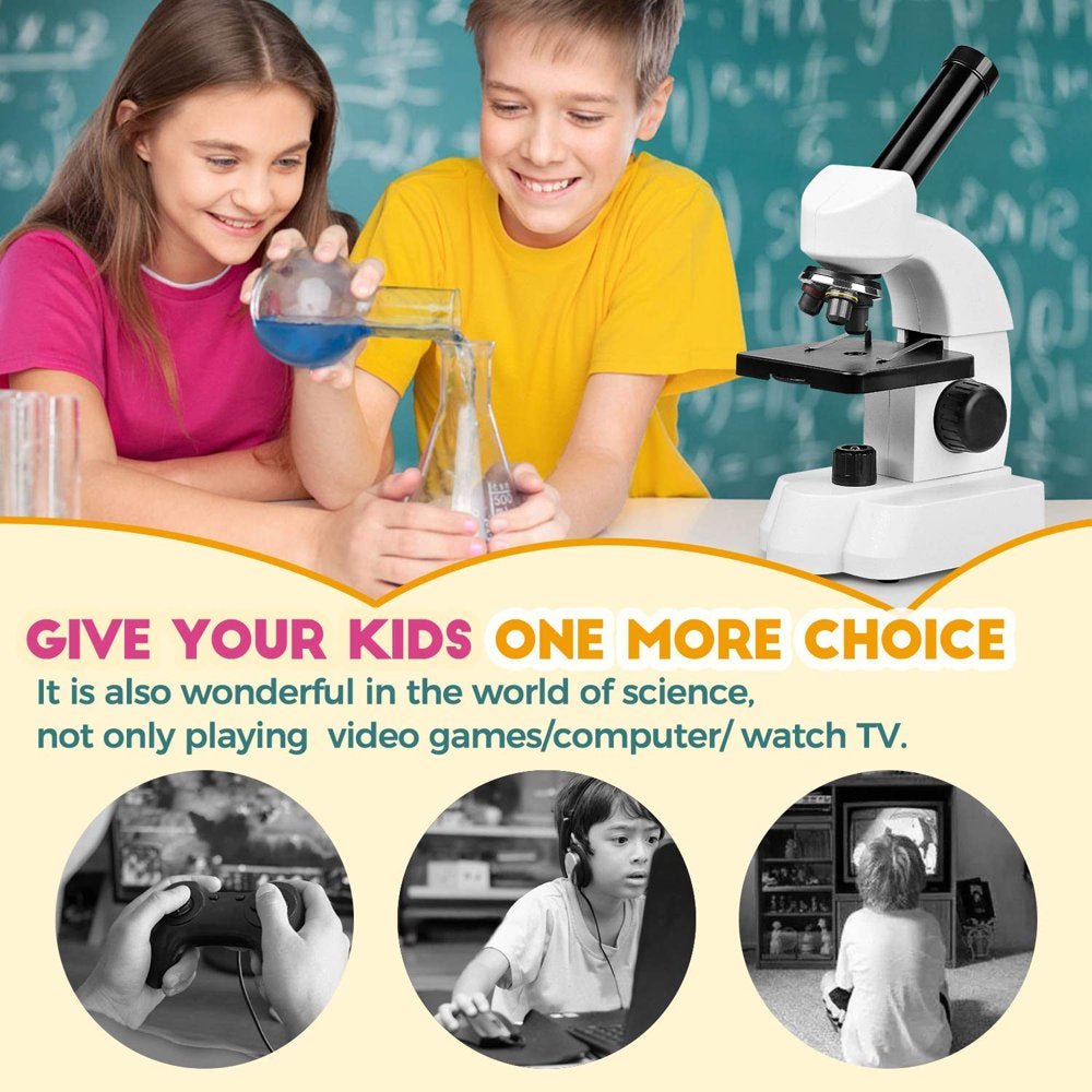 Microscope Kit for Kids - 40X-750X,Compound Biological - Educational Microscope with Smartphone Adapter Slides Set - The Toy Base