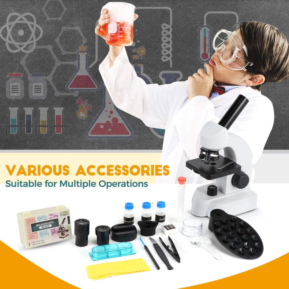 Microscope Kit for Kids - 40X-750X,Compound Biological - Educational Microscope with Smartphone Adapter Slides Set - The Toy Base