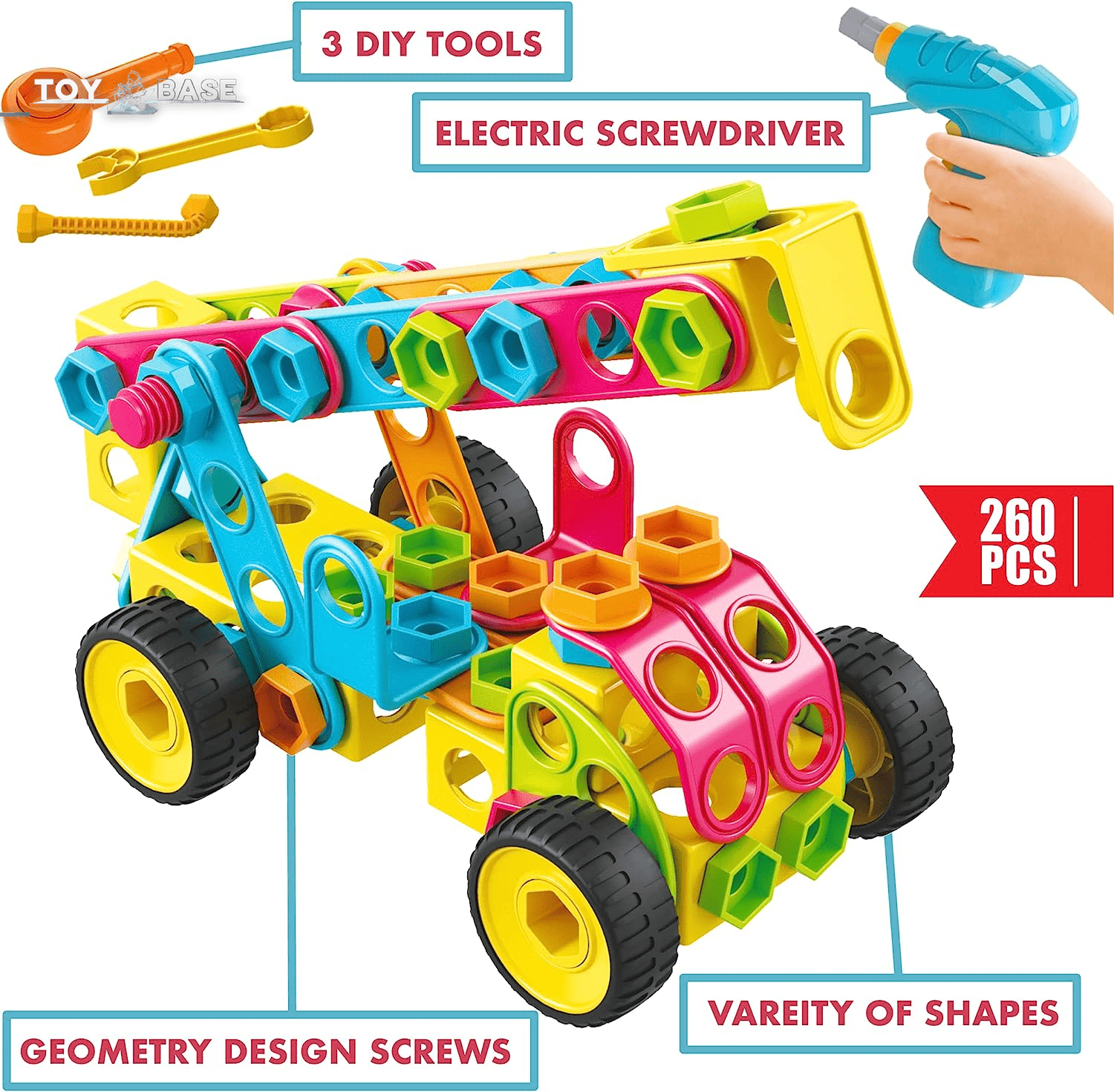 MOBI-US Toys 260 Piece STEM Learning Toys Kids Construction Engineering Kit Building Block Toy Blocks Children Early Education Playset Power Drill W/Free Ideabook, Clickable Ratchet, Age 3+ US-T260 - The Toy Base