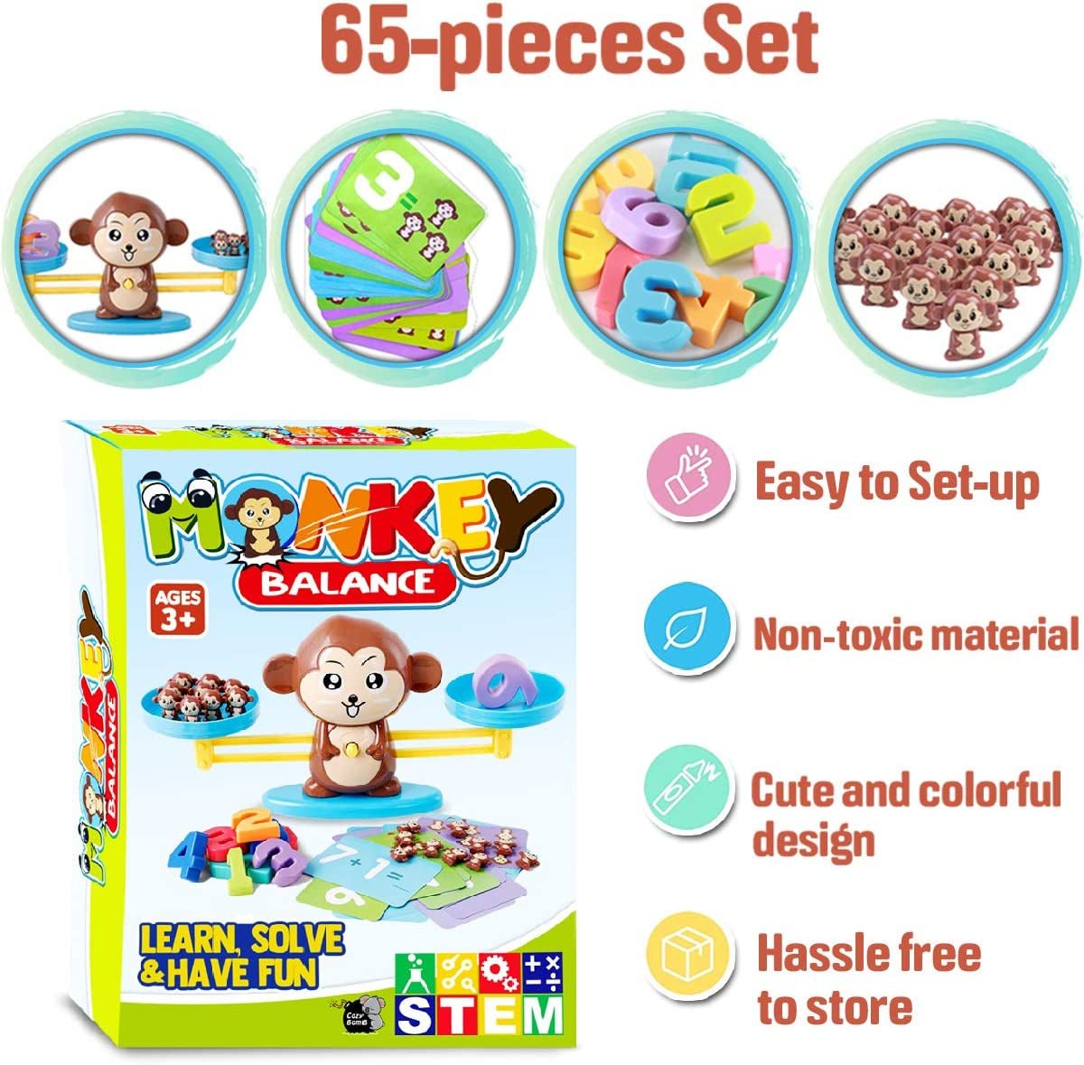 Monkey Balance - Counting Toys Cool Math Games - STEM Preschool Educational - The Toy Base