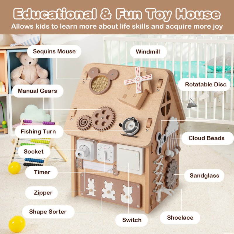 Multi-Purpose Busy House with Sensory Games and Interior Storage Space - The Toy Base