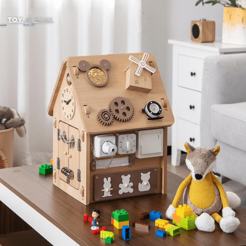 Multi-Purpose Busy House with Sensory Games and Interior Storage Space - The Toy Base