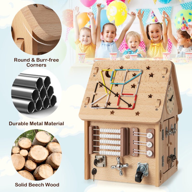 Multi-Purpose Busy House with Sensory Games and Interior Storage Space - The Toy Base