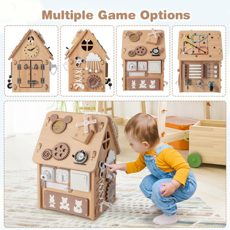 Multi-Purpose Busy House with Sensory Games and Interior Storage Space - The Toy Base