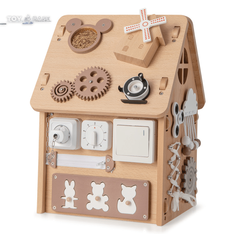 Multi-Purpose Busy House with Sensory Games and Interior Storage Space - The Toy Base