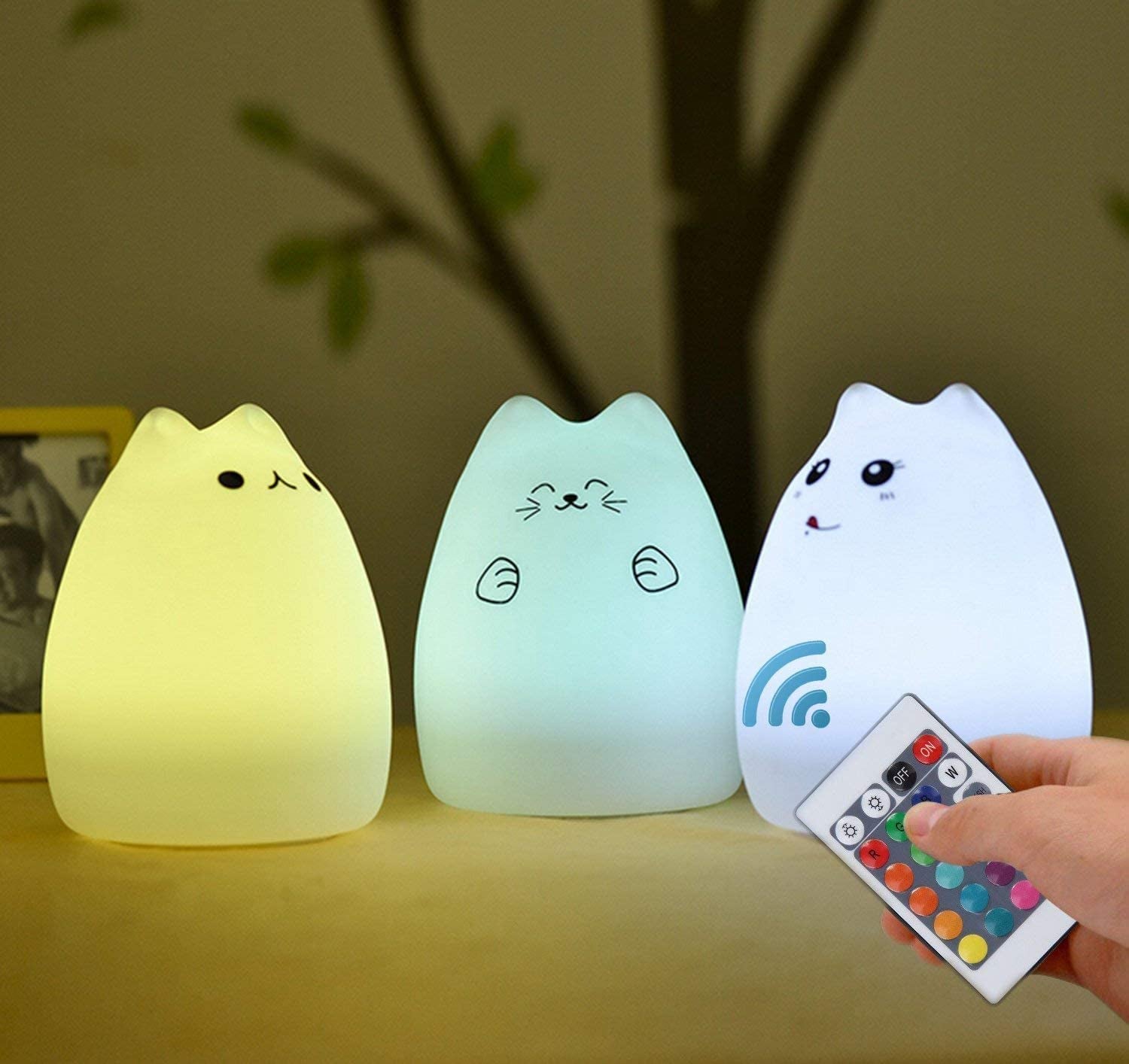 NeoJoy Cat Night Light with Remote Control Rechargeable Cute Kawaii Nightlight - I Love 💕