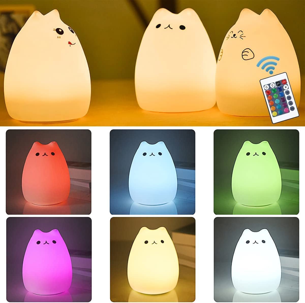 NeoJoy Cat Night Light with Remote Control Rechargeable Cute Kawaii Nightlight - I Love 💕