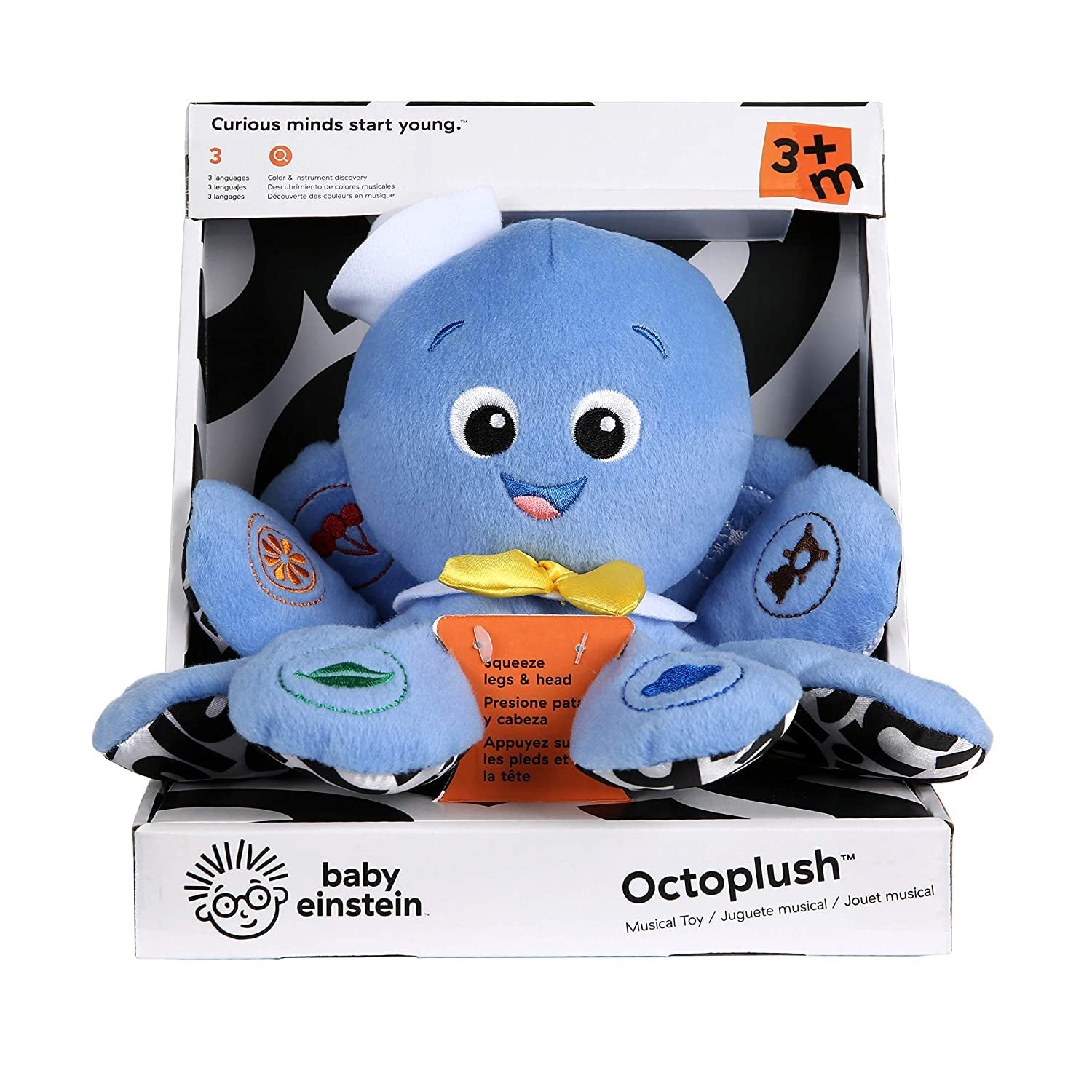 Octoplush Musical Huggable Stuffed Animal Plush Toy, Learn Colors in 3 Languages, Blue, 11" Age 3 Month and Up, - The Toy Base