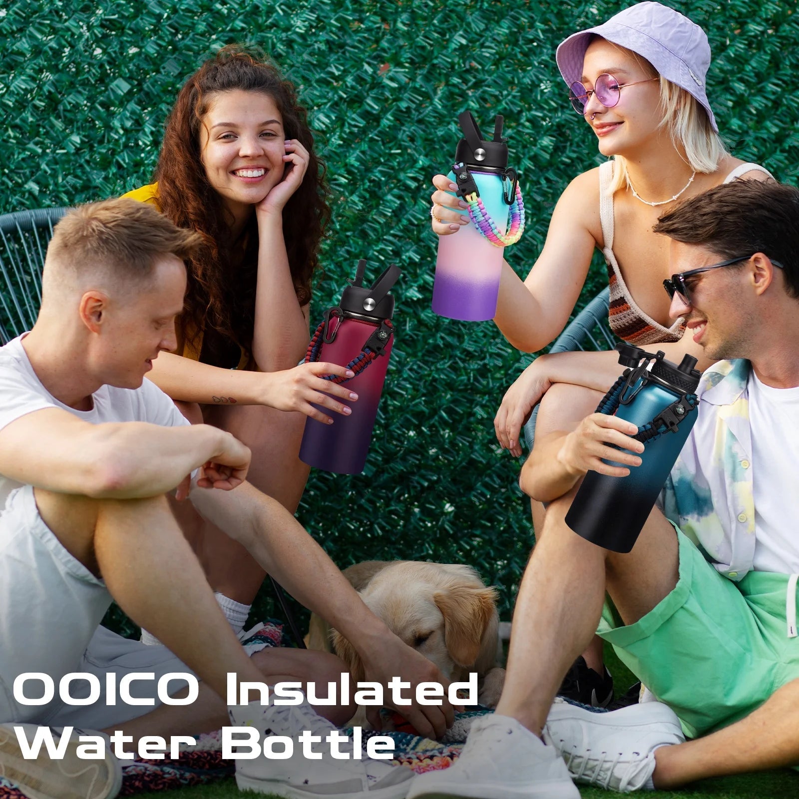 OOICO - 32 Oz Insulated Water Bottle with Straw - Spout Lids, Paracord Handle, Shoulder Carrier Bag, Stainless Steel Sport Water Bottle Metal Flask - The Toy Base