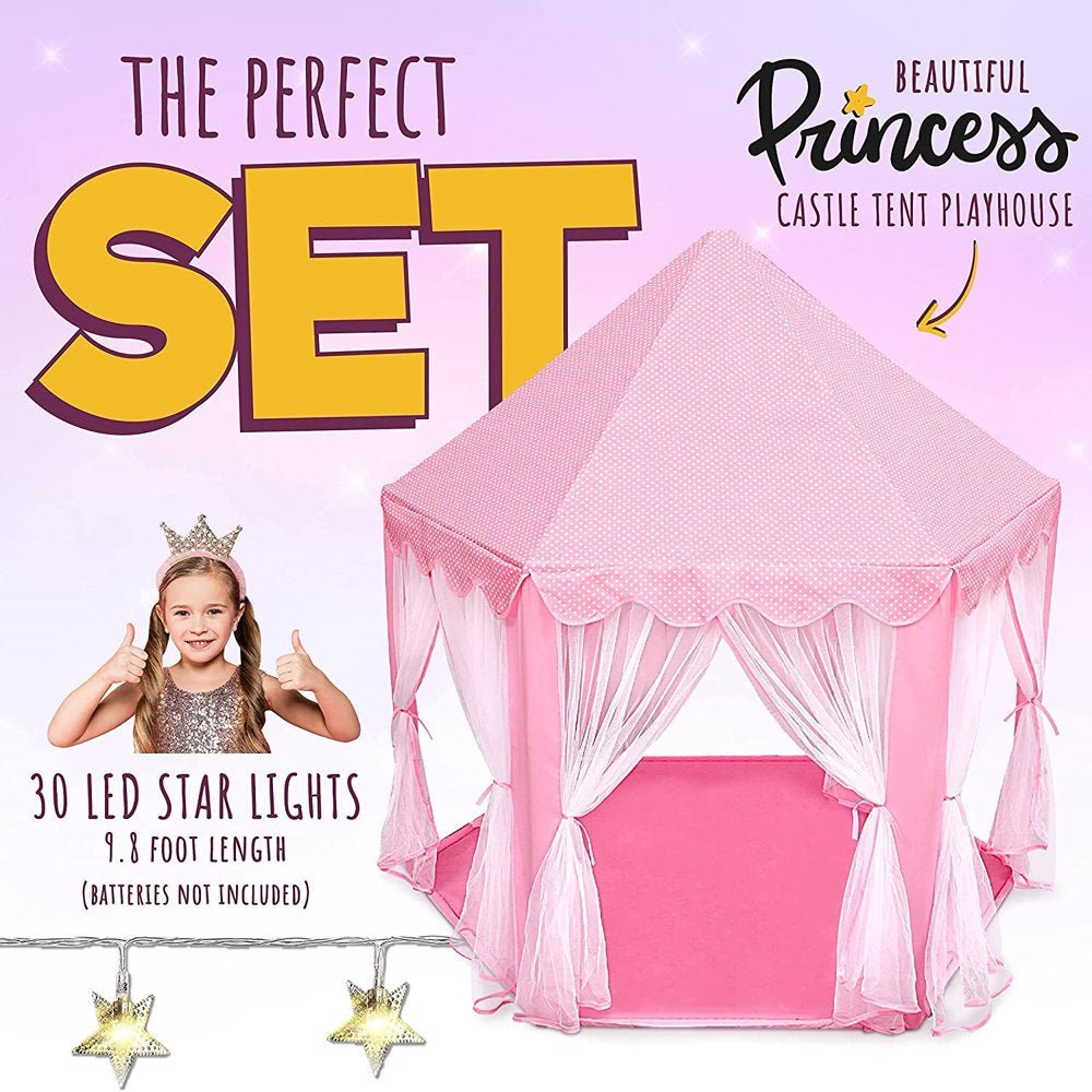 ORIAN Princess Castle Playhouse Tent (with LED Star Lights) - The Toy Base