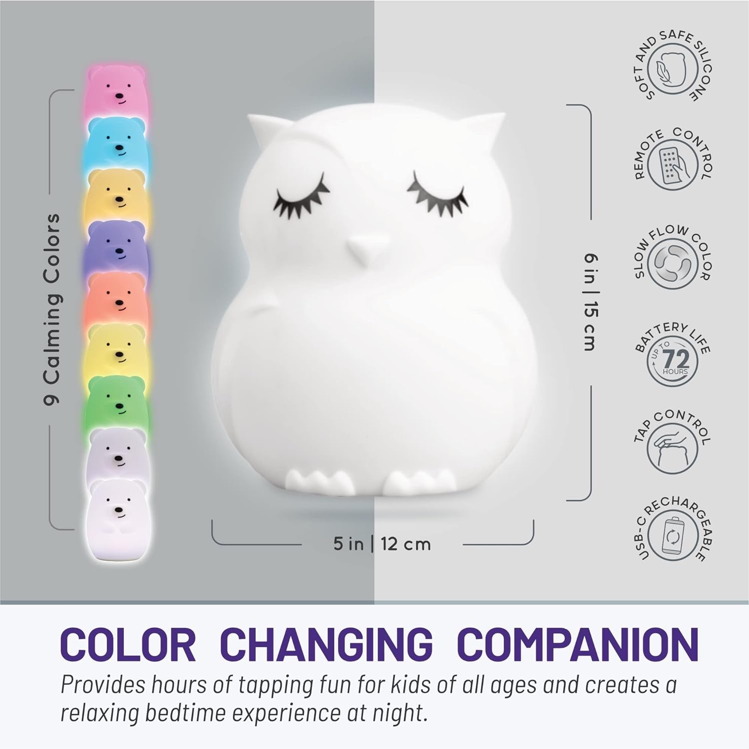 Owl, Kids Night Light, Silicone Nursery Light for Baby and Toddler, Squishy Night Light for Kids Room, Animal Night Lights - The Toy Base