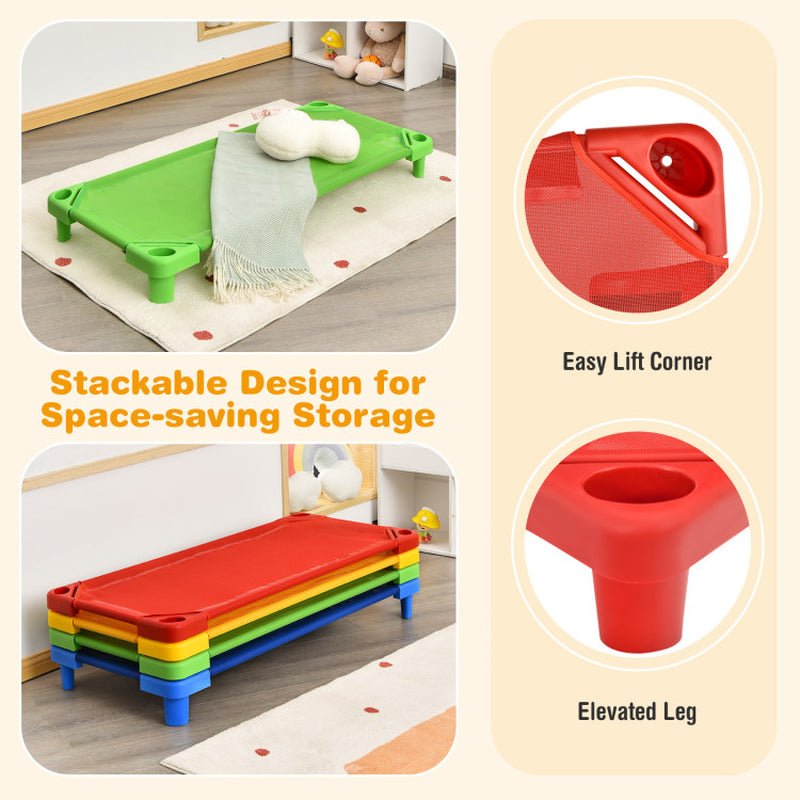 Pack of 4 Colorful Kids Stackable Naptime Cot - The Toy Base