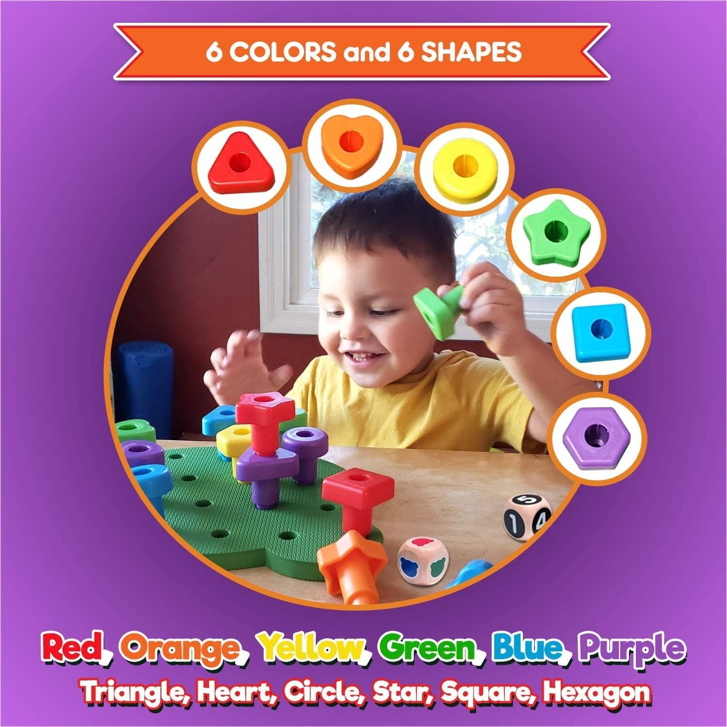 Peg Board Stacking Shapes - Lacing Fine Motor Skills Montessori Toys - The Toy Base