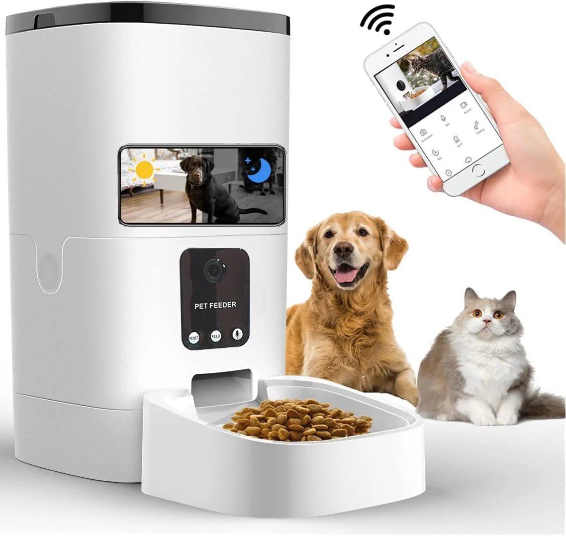 Pet Feeder,6L Automatic Pet Feeder for Cats and Dogs,1080P Camera,App Control,Voice Recorder,Timed Feeder for Schedule Feeding, Dual Power Supply,Wifi Pet Food Dispenser with App Control - I Love 💕