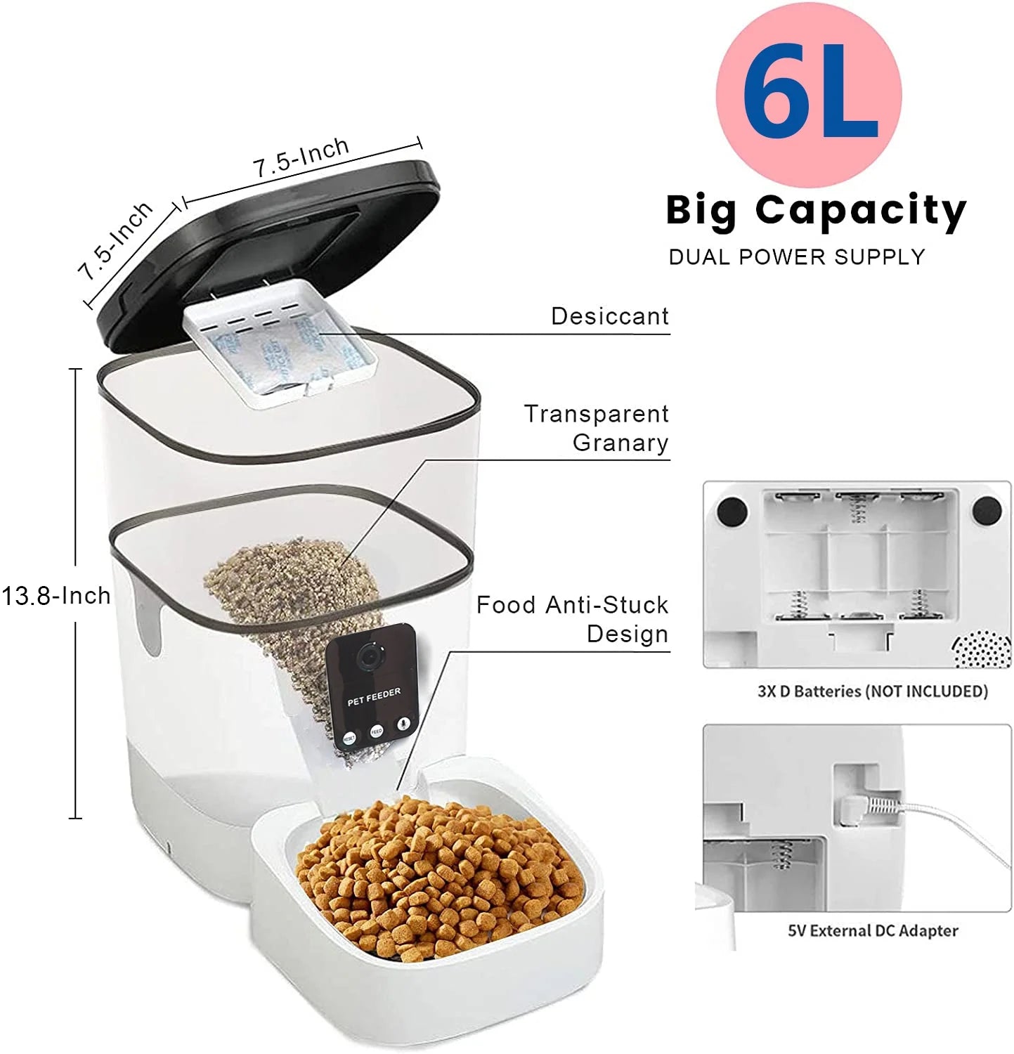 Pet Feeder,6L Automatic Pet Feeder for Cats and Dogs,1080P Camera,App Control,Voice Recorder,Timed Feeder for Schedule Feeding, Dual Power Supply,Wifi Pet Food Dispenser with App Control - I Love 💕