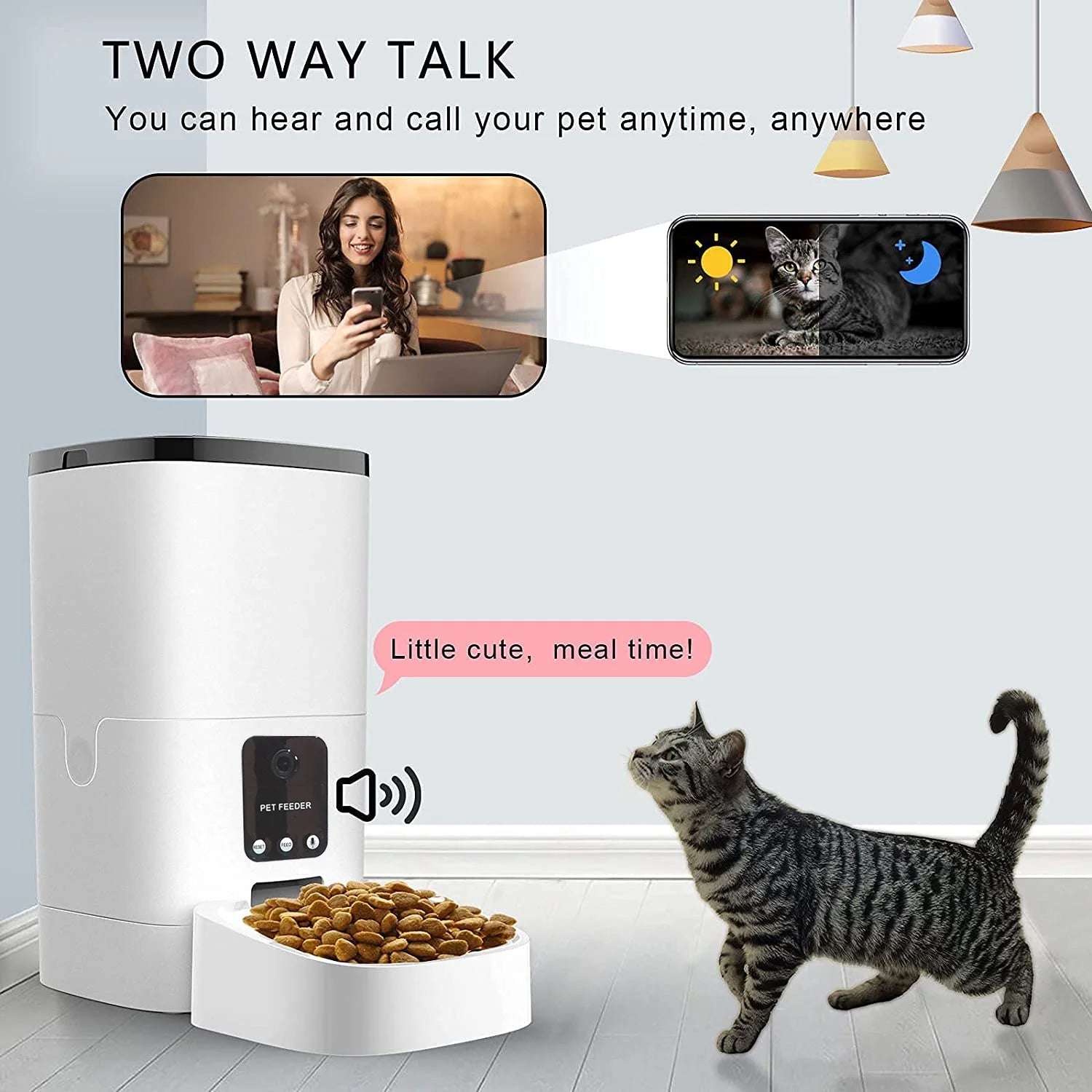 Pet Feeder,6L Automatic Pet Feeder for Cats and Dogs,1080P Camera,App Control,Voice Recorder,Timed Feeder for Schedule Feeding, Dual Power Supply,Wifi Pet Food Dispenser with App Control - I Love 💕