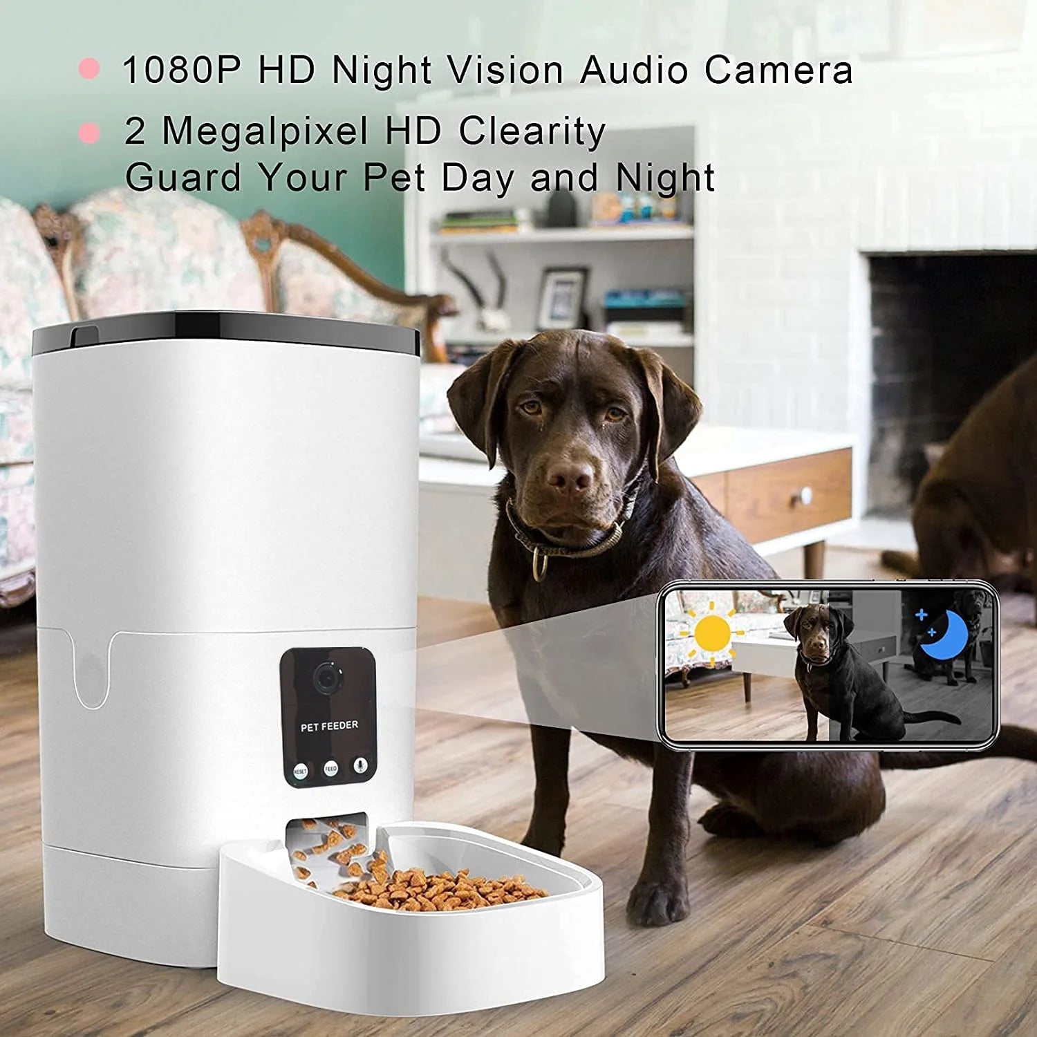 Pet Feeder,6L Automatic Pet Feeder for Cats and Dogs,1080P Camera,App Control,Voice Recorder,Timed Feeder for Schedule Feeding, Dual Power Supply,Wifi Pet Food Dispenser with App Control - I Love 💕