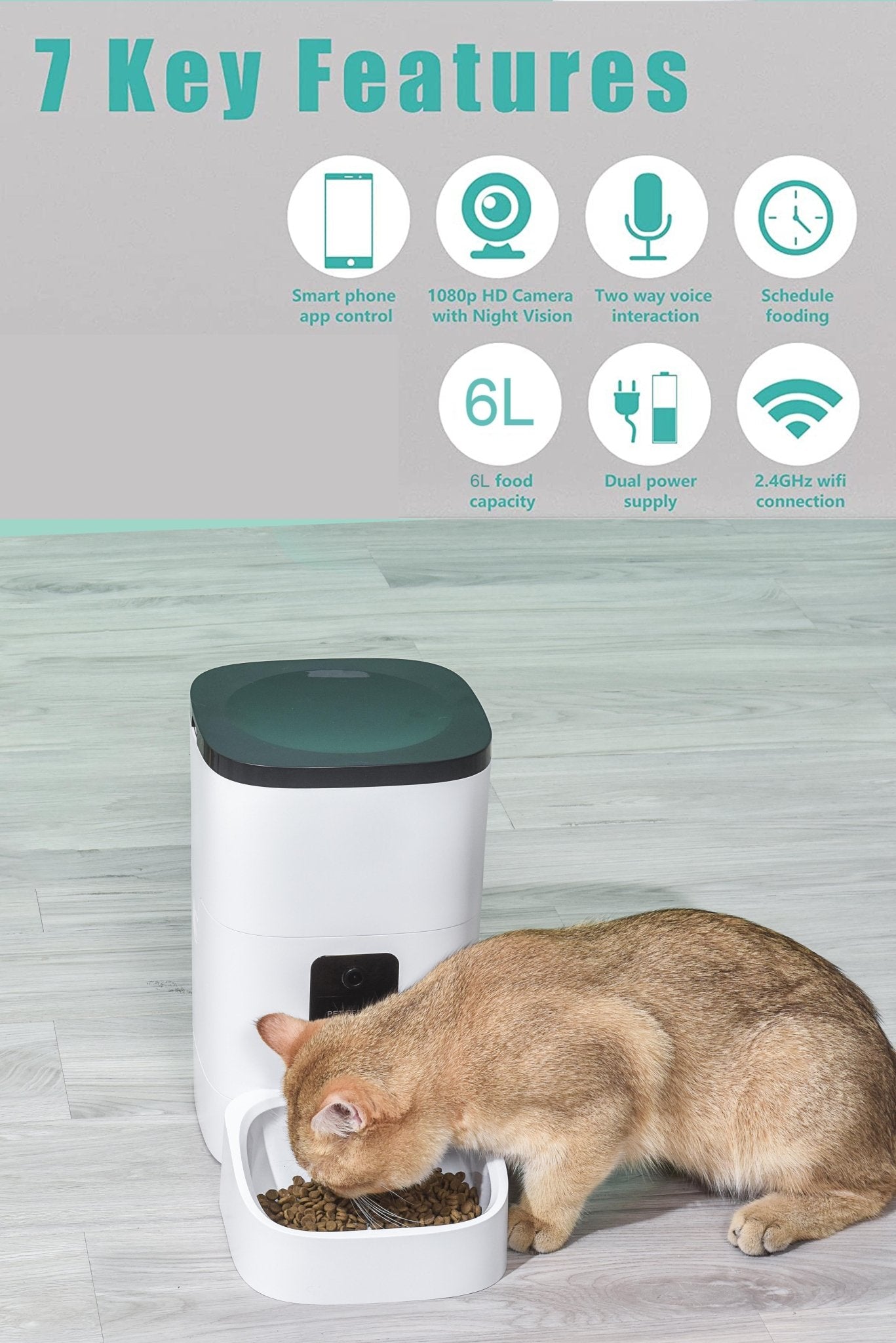 Pet Feeder,6L Automatic Pet Feeder for Cats and Dogs,1080P Camera,App Control,Voice Recorder,Timed Feeder for Schedule Feeding, Dual Power Supply,Wifi Pet Food Dispenser with App Control - I Love 💕