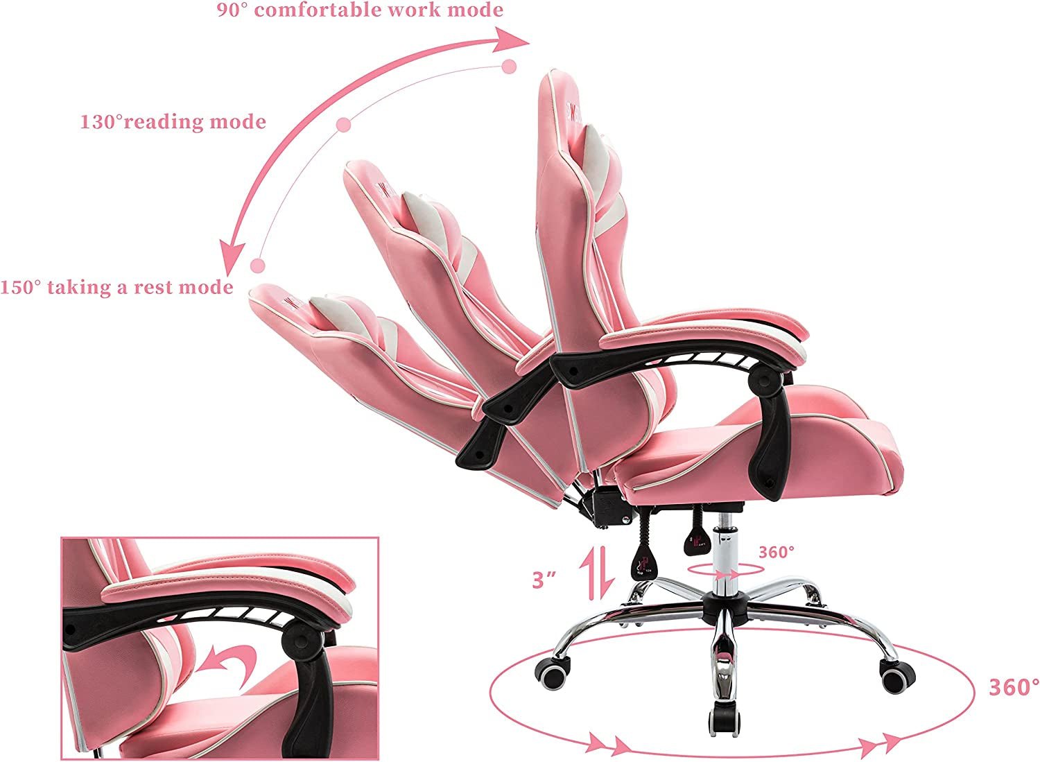 Pink Gaming Chair Ergonomic Computer Chair,Gamer Chair Pink Office Chair Gaming Massage Chair - The Toy Base