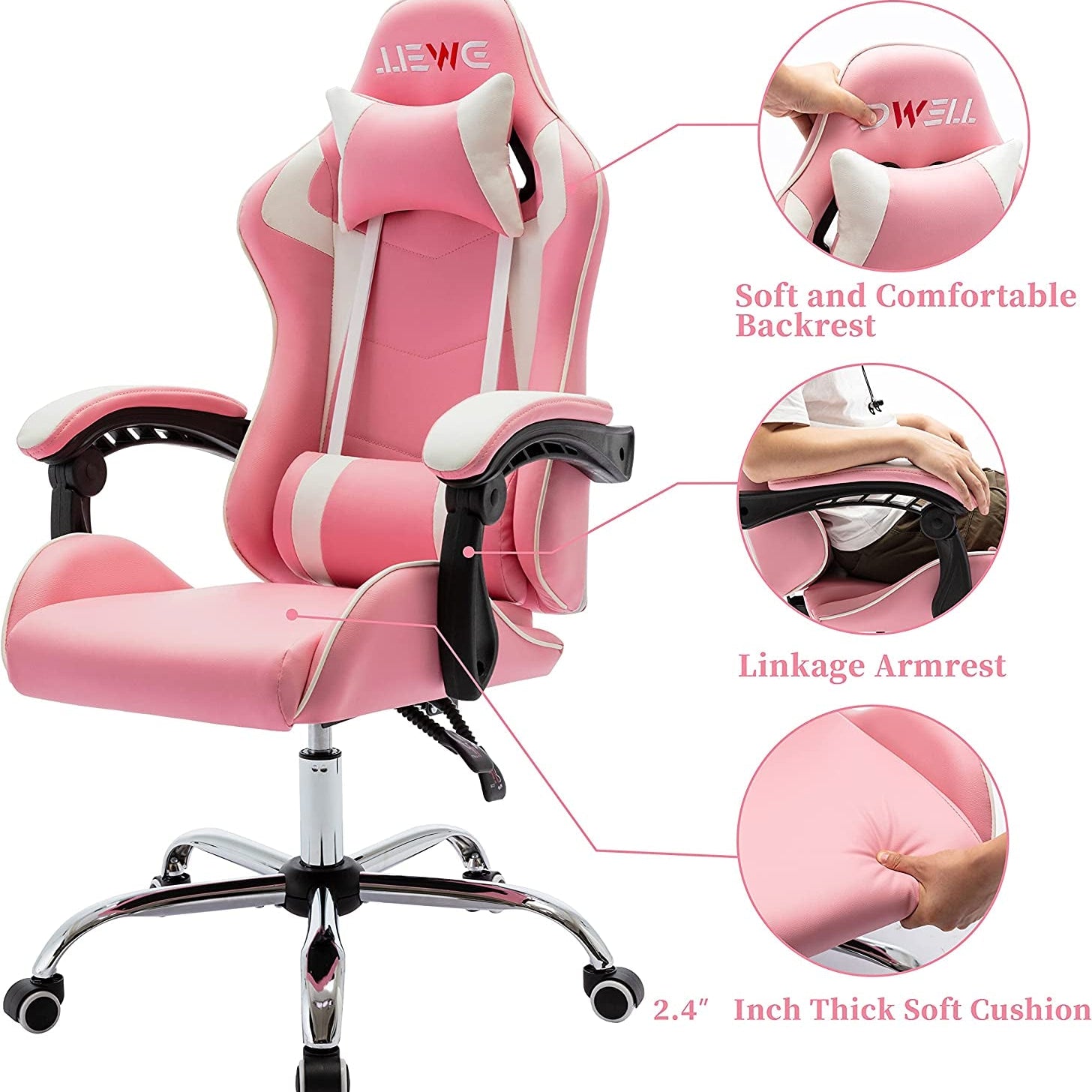 Pink Gaming Chair Ergonomic Computer Chair,Gamer Chair Pink Office Chair Gaming Massage Chair - The Toy Base