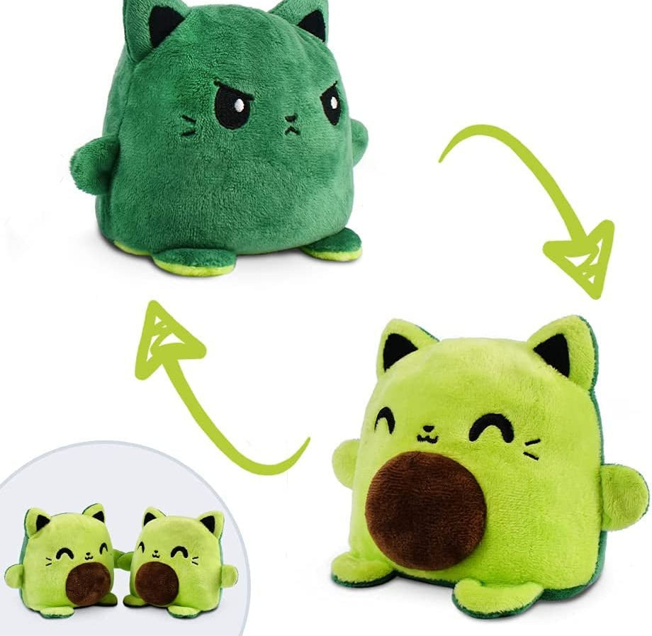 Plushmates - Magnetic Reversible Plushies That Hold Hands When Happy - Avocado Cat - Huggable and Soft Sensory Fidget Toy Stuffed Animals That Show Your Mood - Gift for Kids and Adults! - The Toy Base