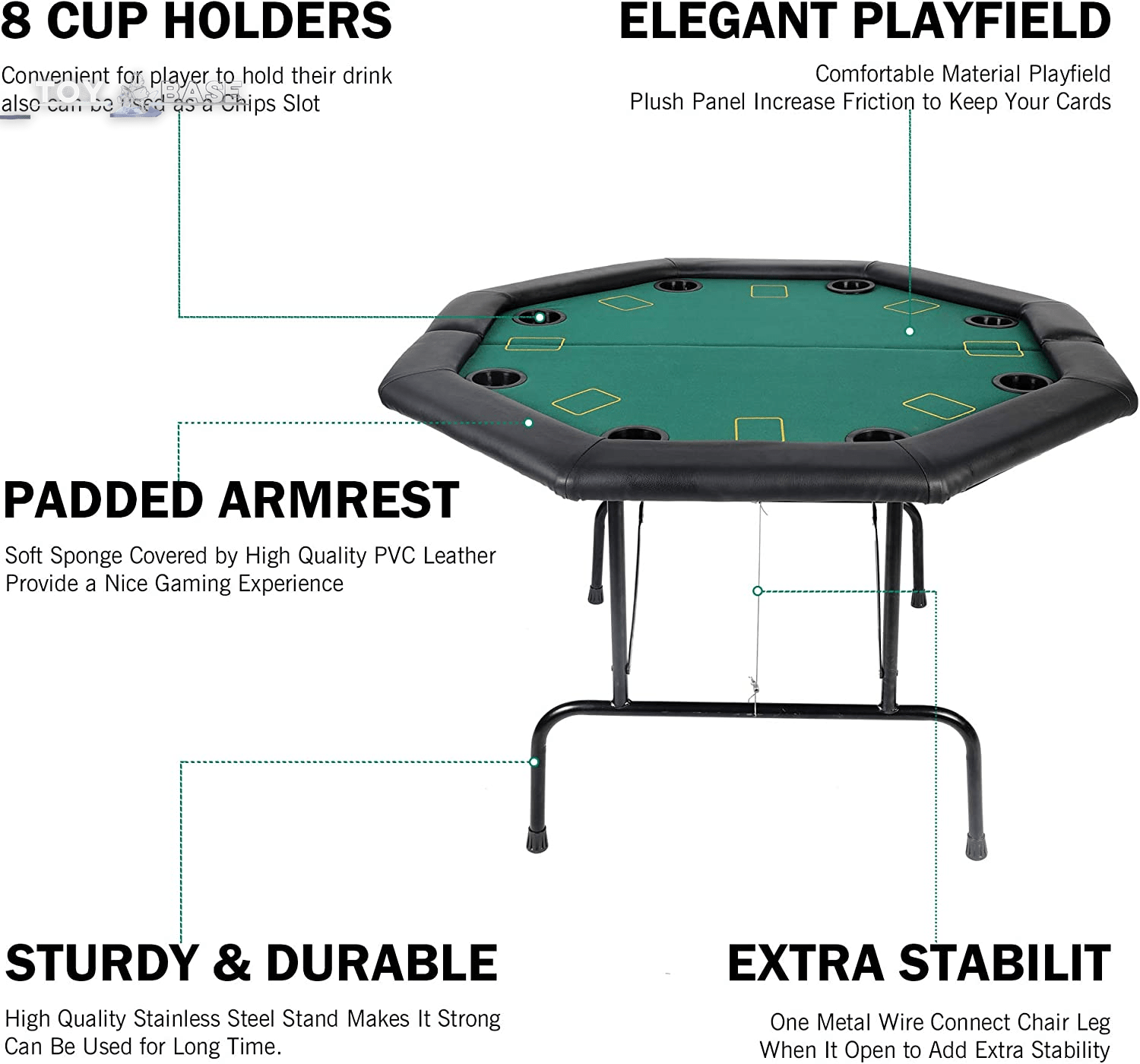 Poker Table Folding Casino Table Top - Texas Hold 'Em Poker Table Poker Set Board Gaming Table - The Toy Base