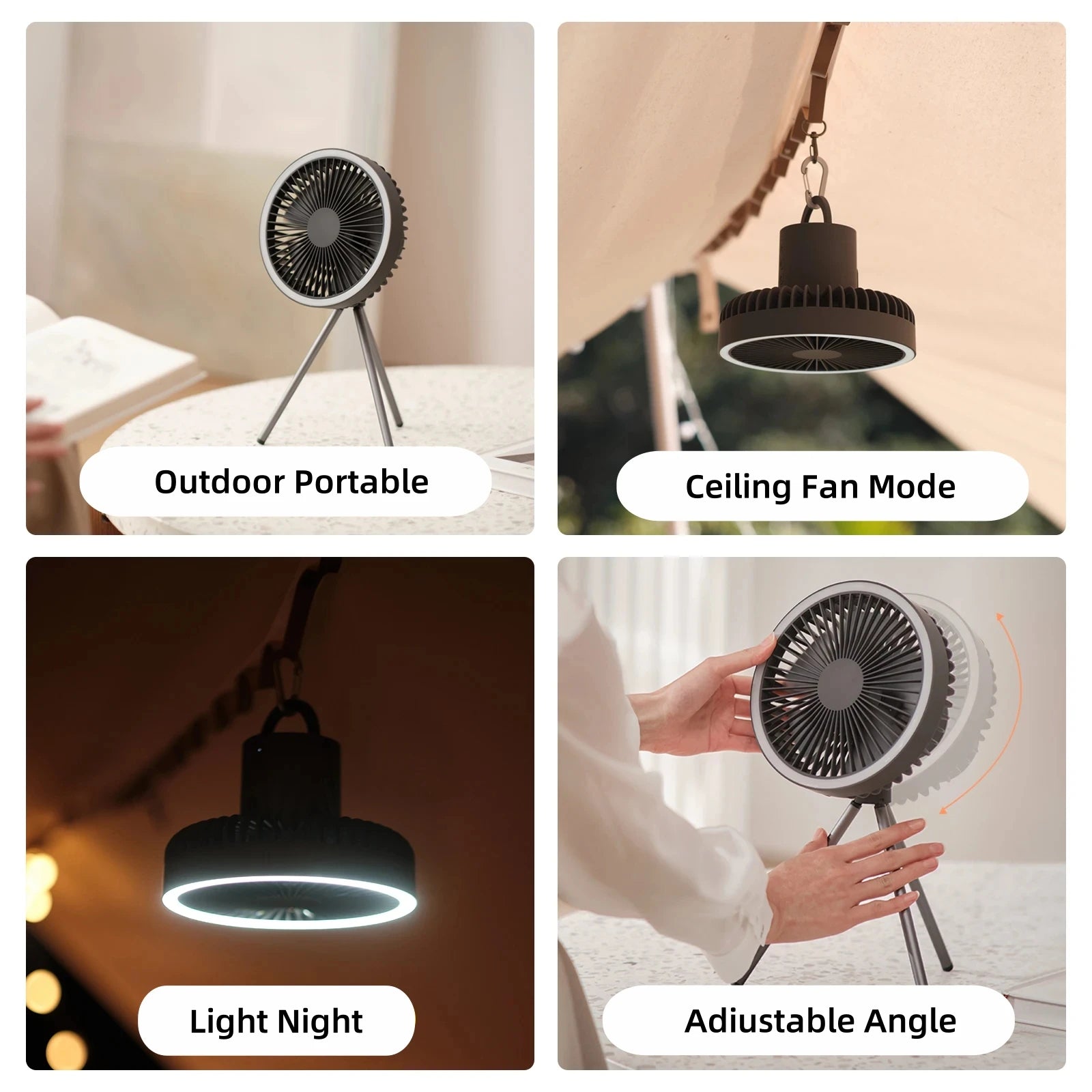 Portable Air Circulator Wireless Ceiling Electric Fan with Power Bank LED Light Tripod - I Love 💕