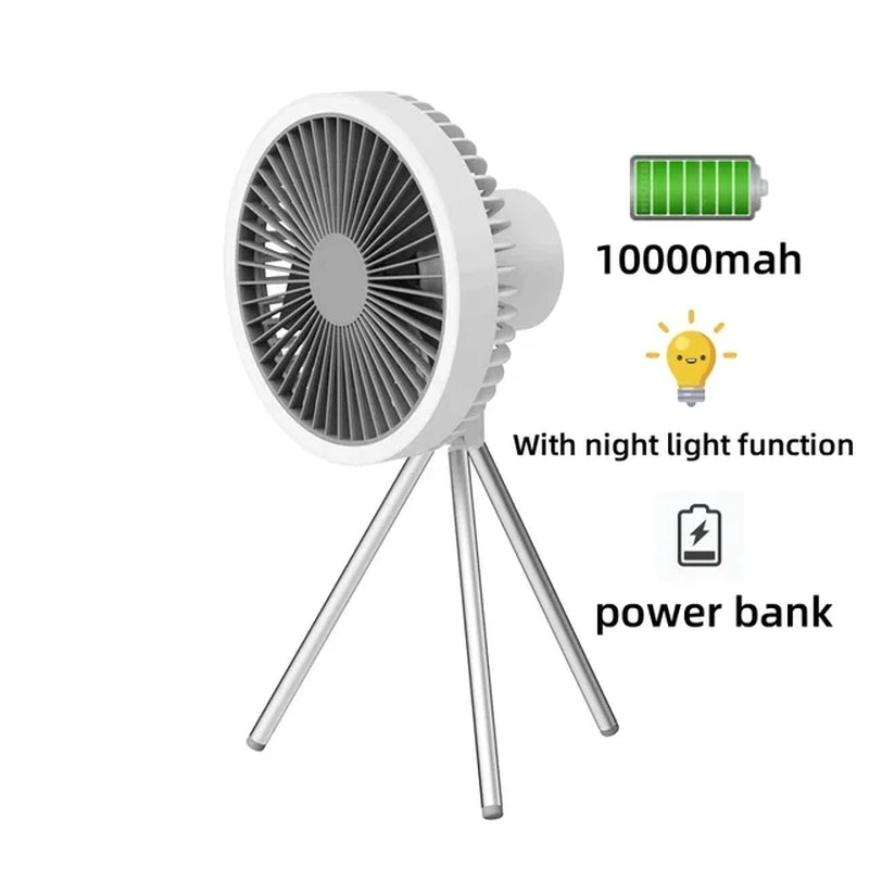 Portable Air Circulator Wireless Ceiling Electric Fan with Power Bank LED Light Tripod - I Love 💕