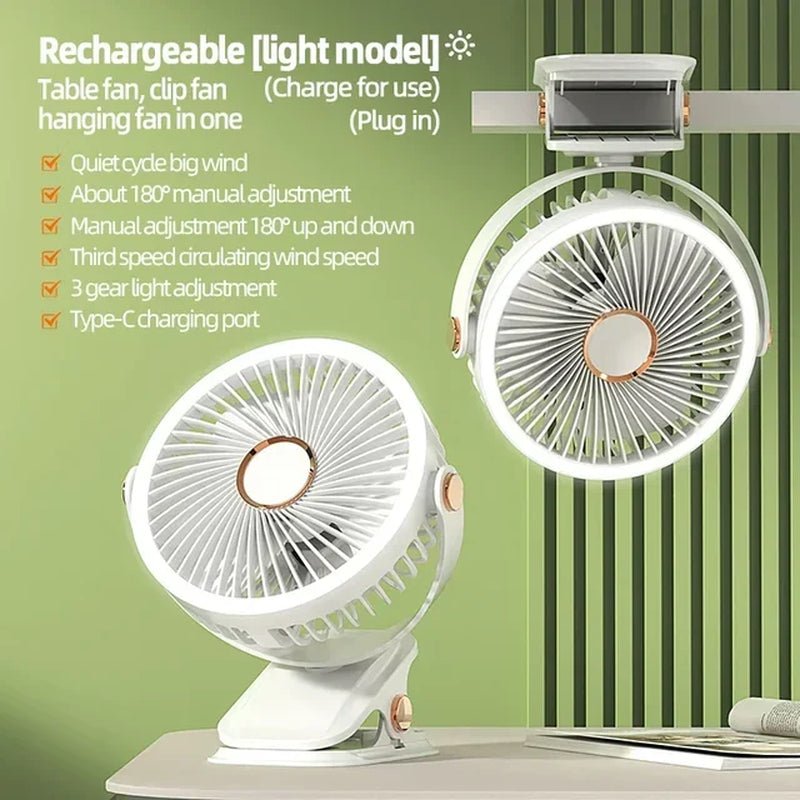 Portable Air Circulator Wireless Ceiling Fan - 8000Mah - Rechargeable - with LED Light - Clip - On - I Love 💕