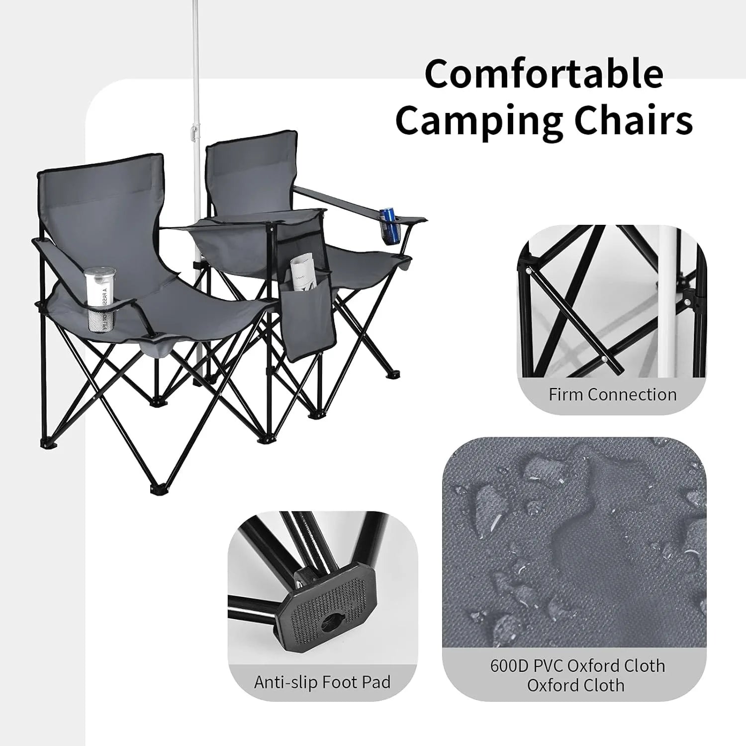 Portable Folding Picnic Double Chair W/Umbrella Table Cooler Beach Camping Chair for Patio Pool Park Outdoor - The Toy Base