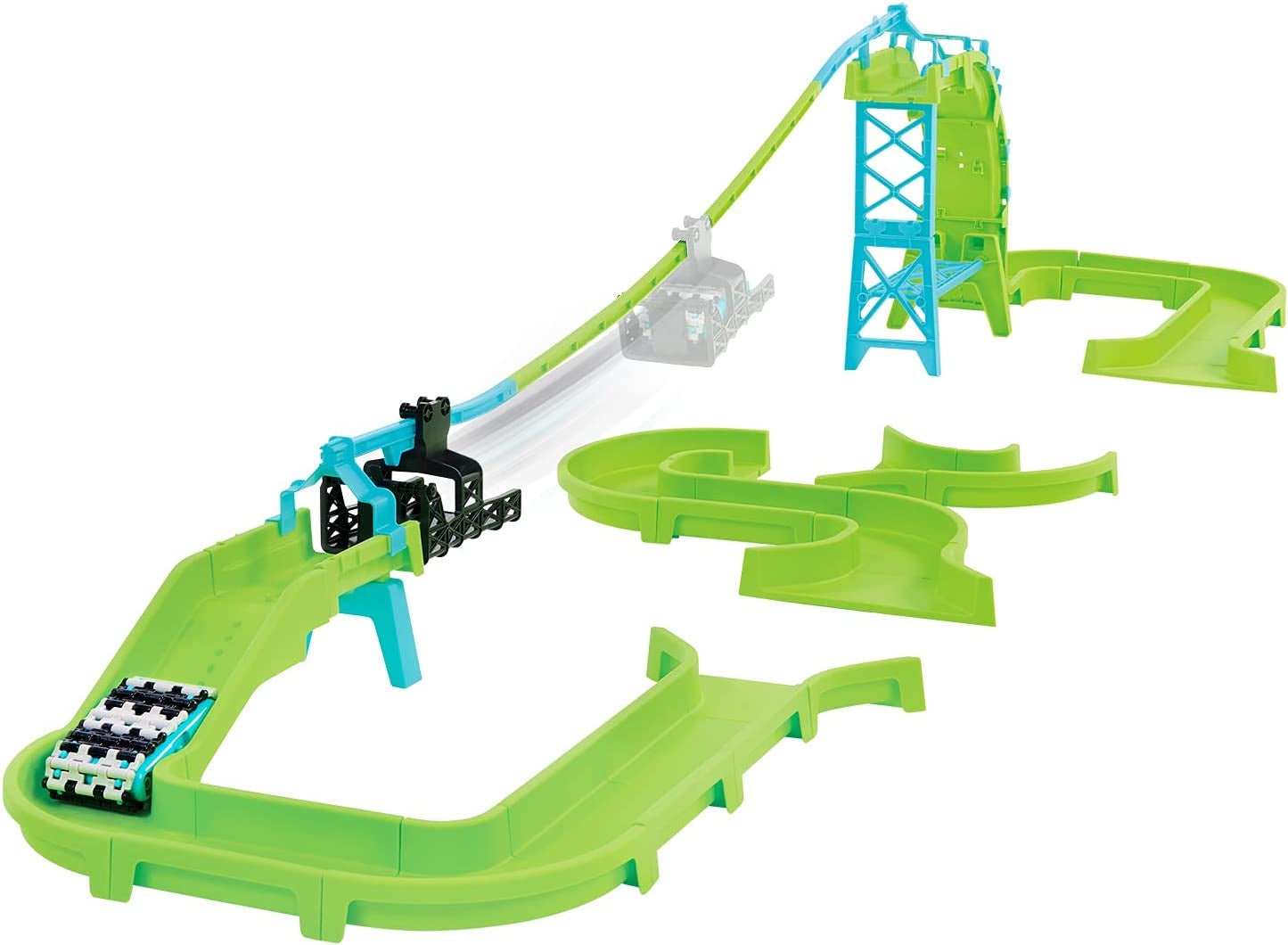 Power Treads Hyperdrive Zipline Car Set – Race Track Playset Includes 1 Vehicle and 60+ Pieces - The Toy Base