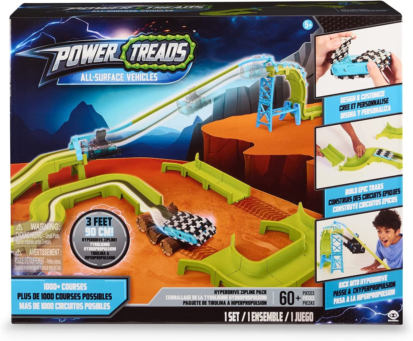 Power Treads Hyperdrive Zipline Car Set – Race Track Playset Includes 1 Vehicle and 60+ Pieces - The Toy Base