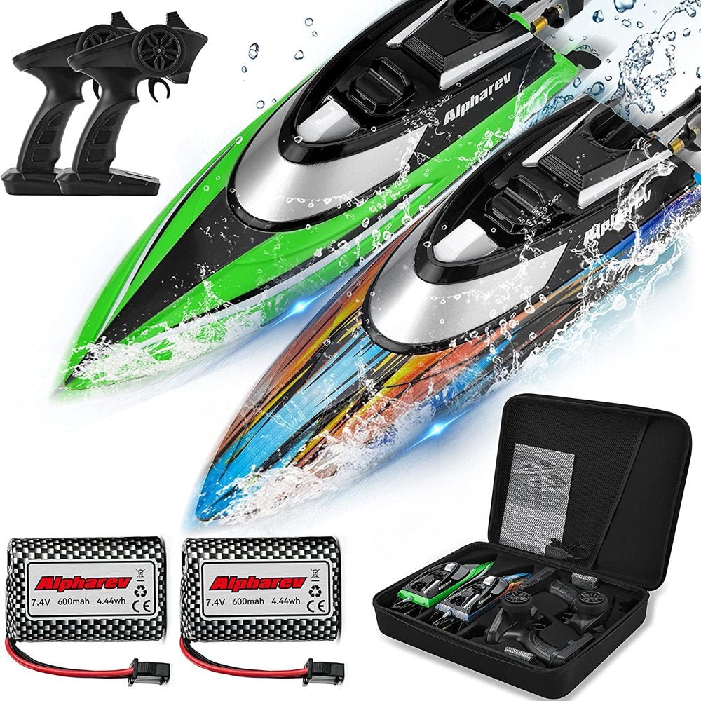 RC Boat with Case R308MINI 2 Packs 20+ MPH Remote Control Boat for Pools and Lakes, 2.4 GHZ RC Boats - The Toy Base