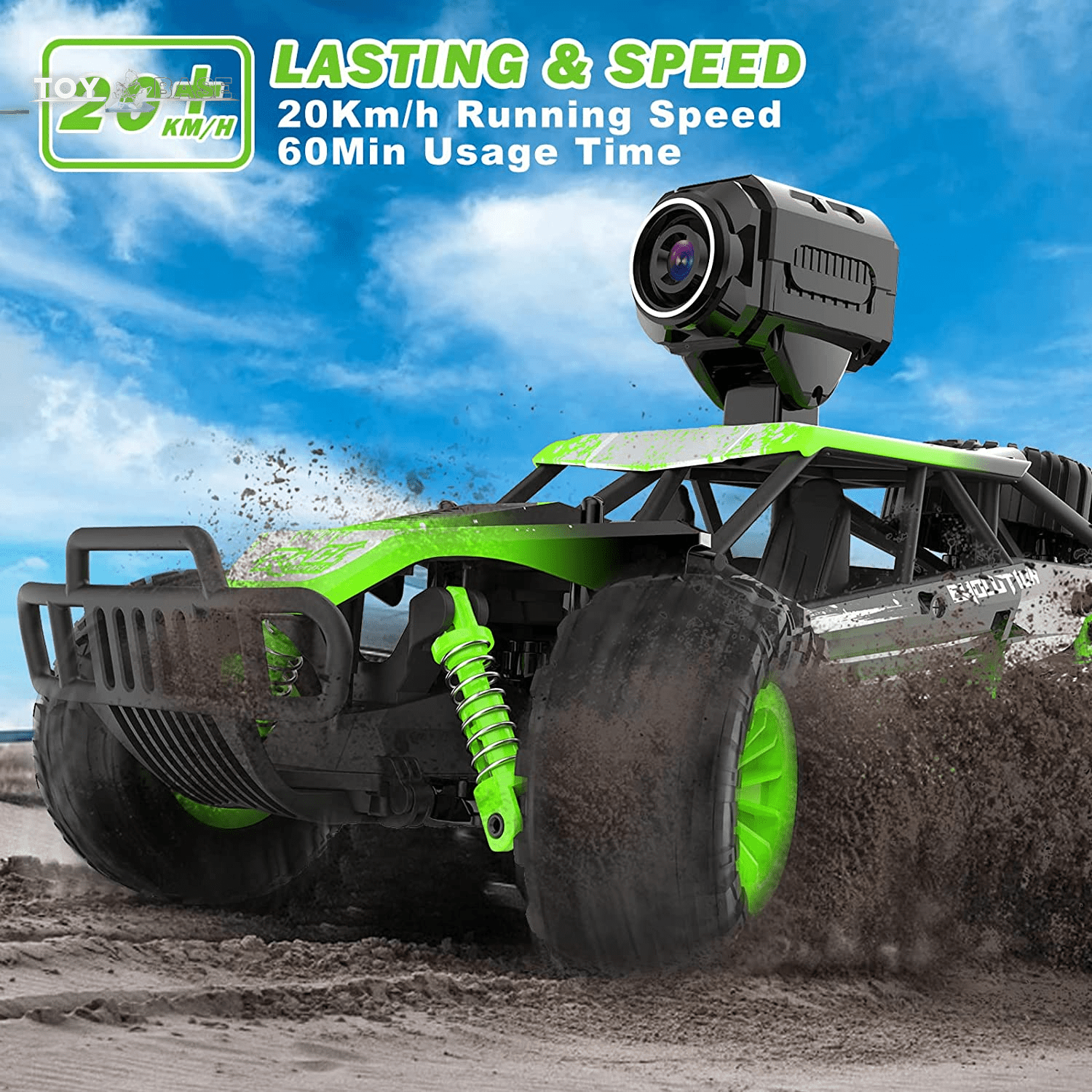 RC Monster Truck - Remote Control Car with Camera - High Speed Racing Off-Road - with 2 Rechargeable Batteries - The Toy Base