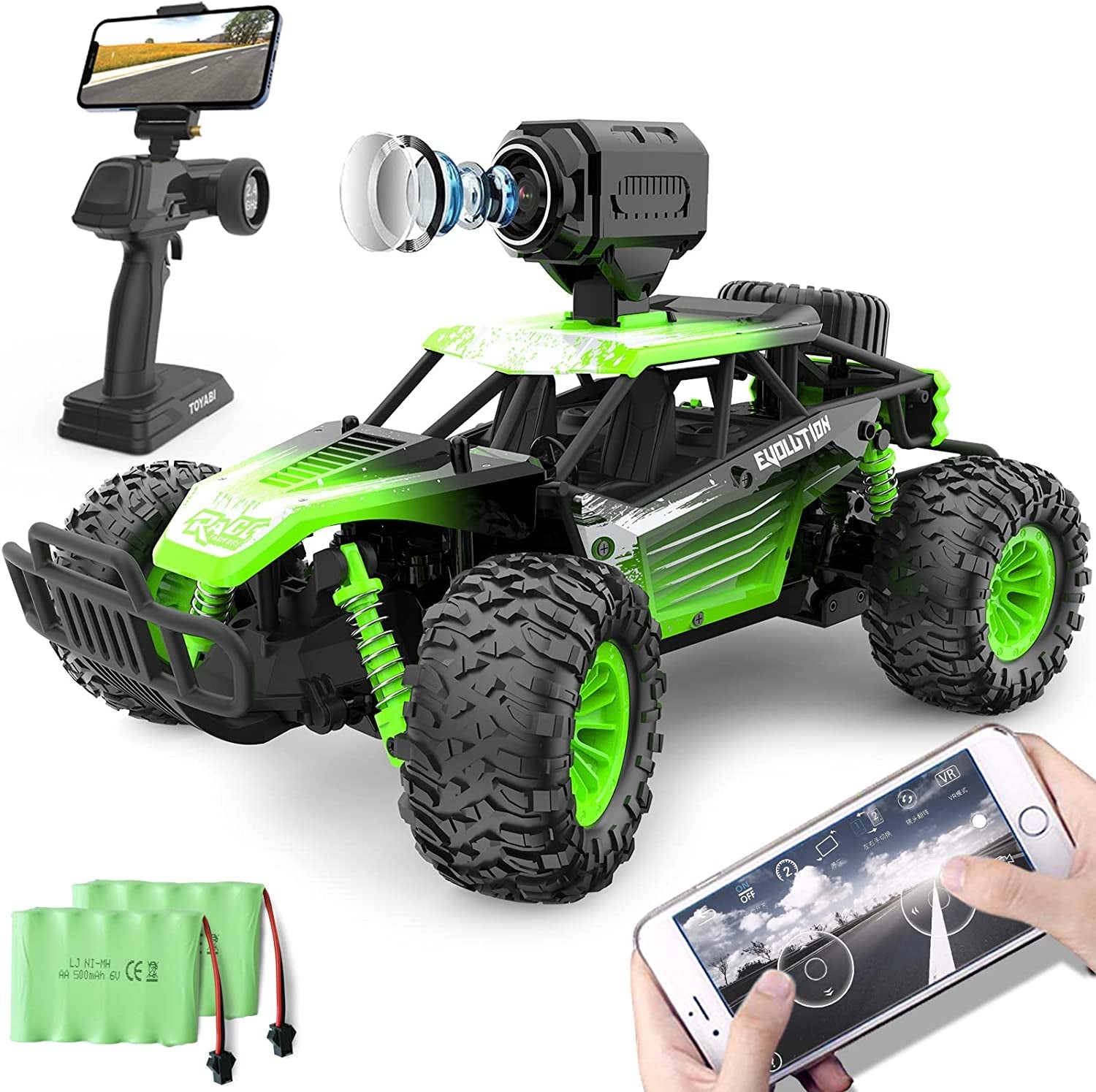 RC Monster Truck - Remote Control Car with Camera - High Speed Racing Off-Road - with 2 Rechargeable Batteries - The Toy Base