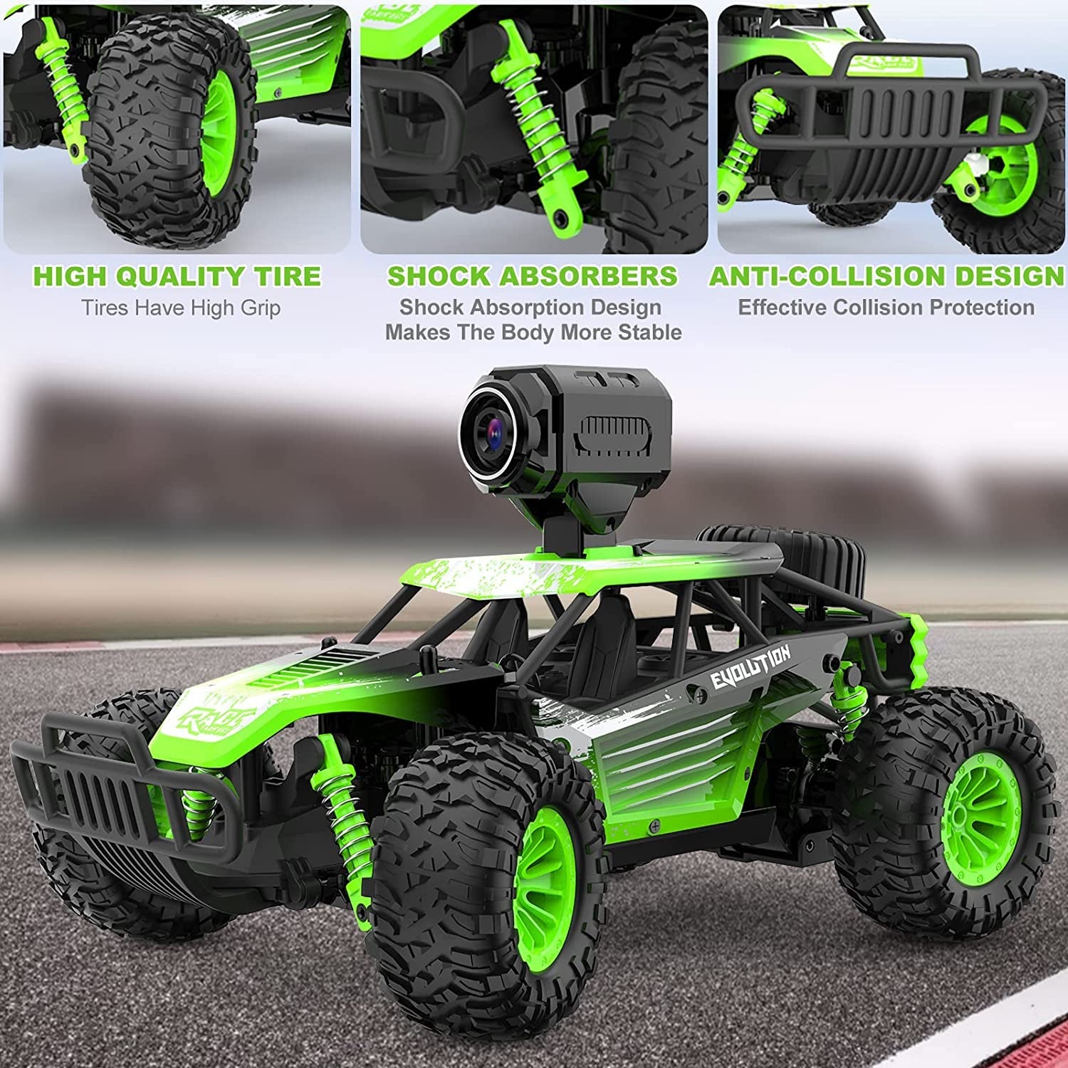 RC Monster Truck - Remote Control Car with Camera - High Speed Racing Off-Road - with 2 Rechargeable Batteries - The Toy Base