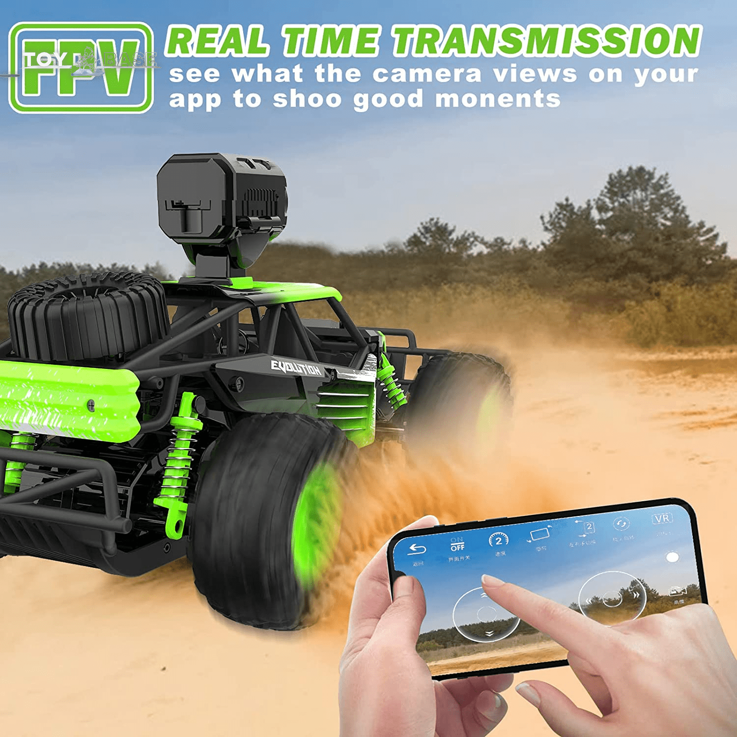 RC Monster Truck - Remote Control Car with Camera - High Speed Racing Off-Road - with 2 Rechargeable Batteries - The Toy Base