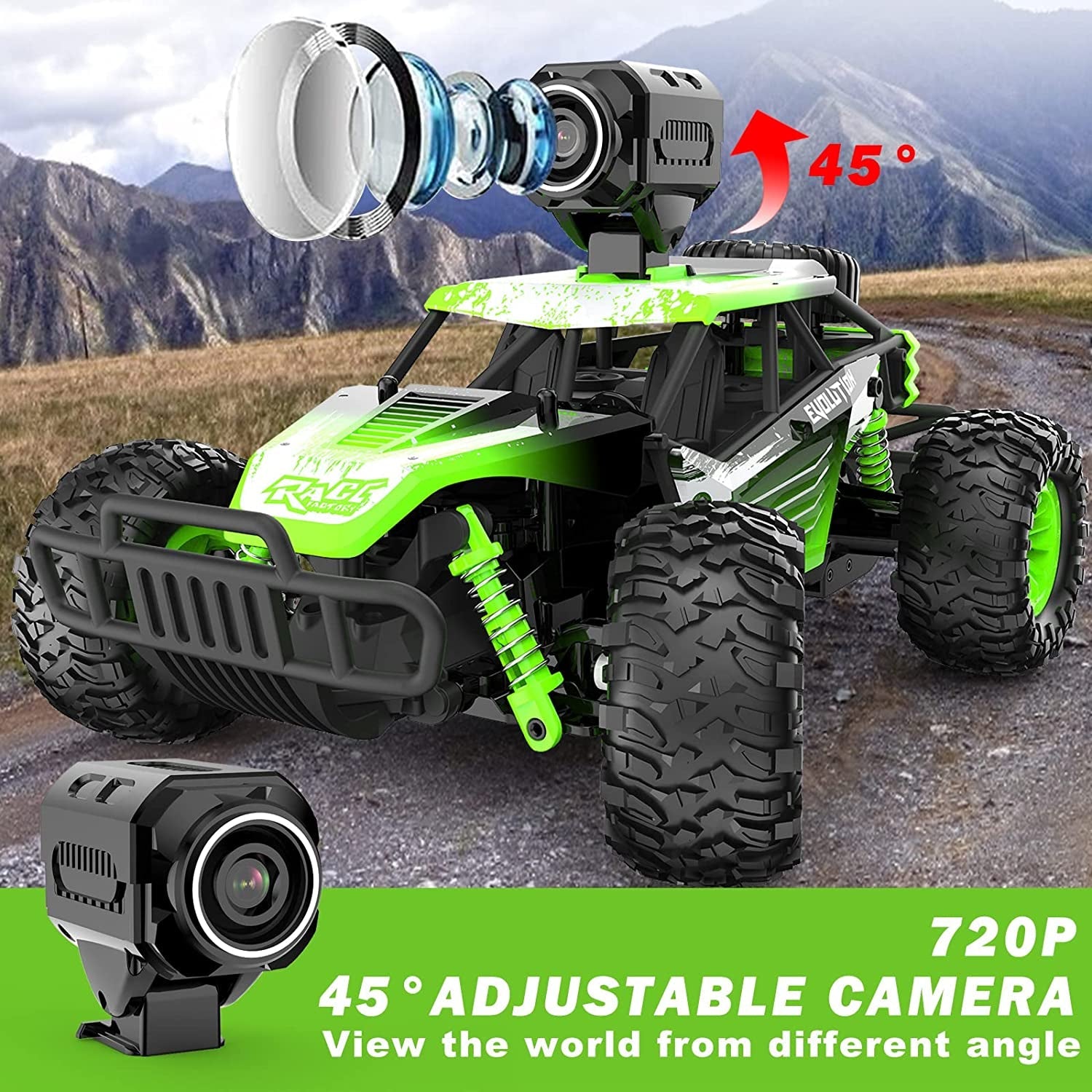 RC Monster Truck - Remote Control Car with Camera - High Speed Racing Off-Road - with 2 Rechargeable Batteries - The Toy Base