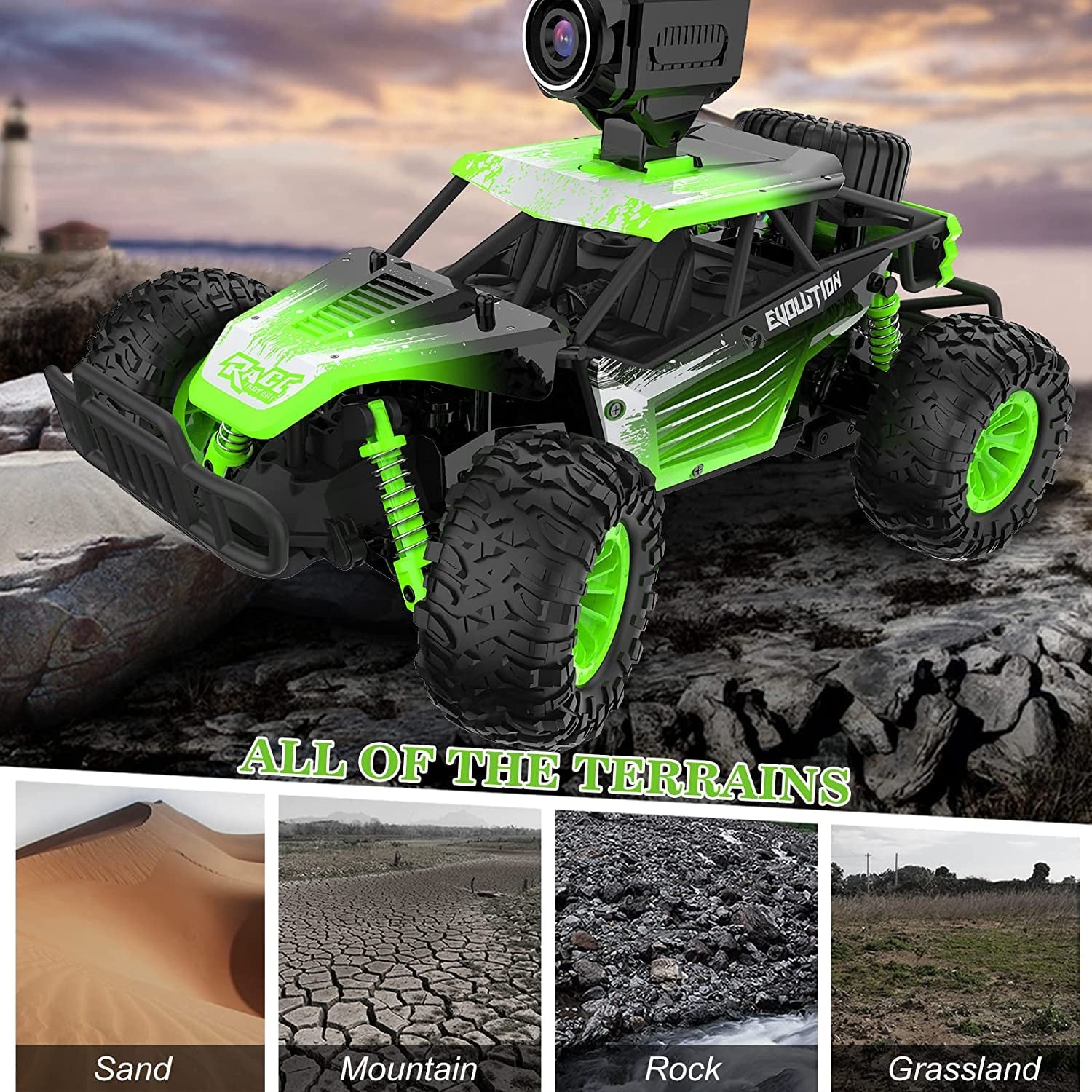 RC Monster Truck - Remote Control Car with Camera - High Speed Racing Off-Road - with 2 Rechargeable Batteries - The Toy Base