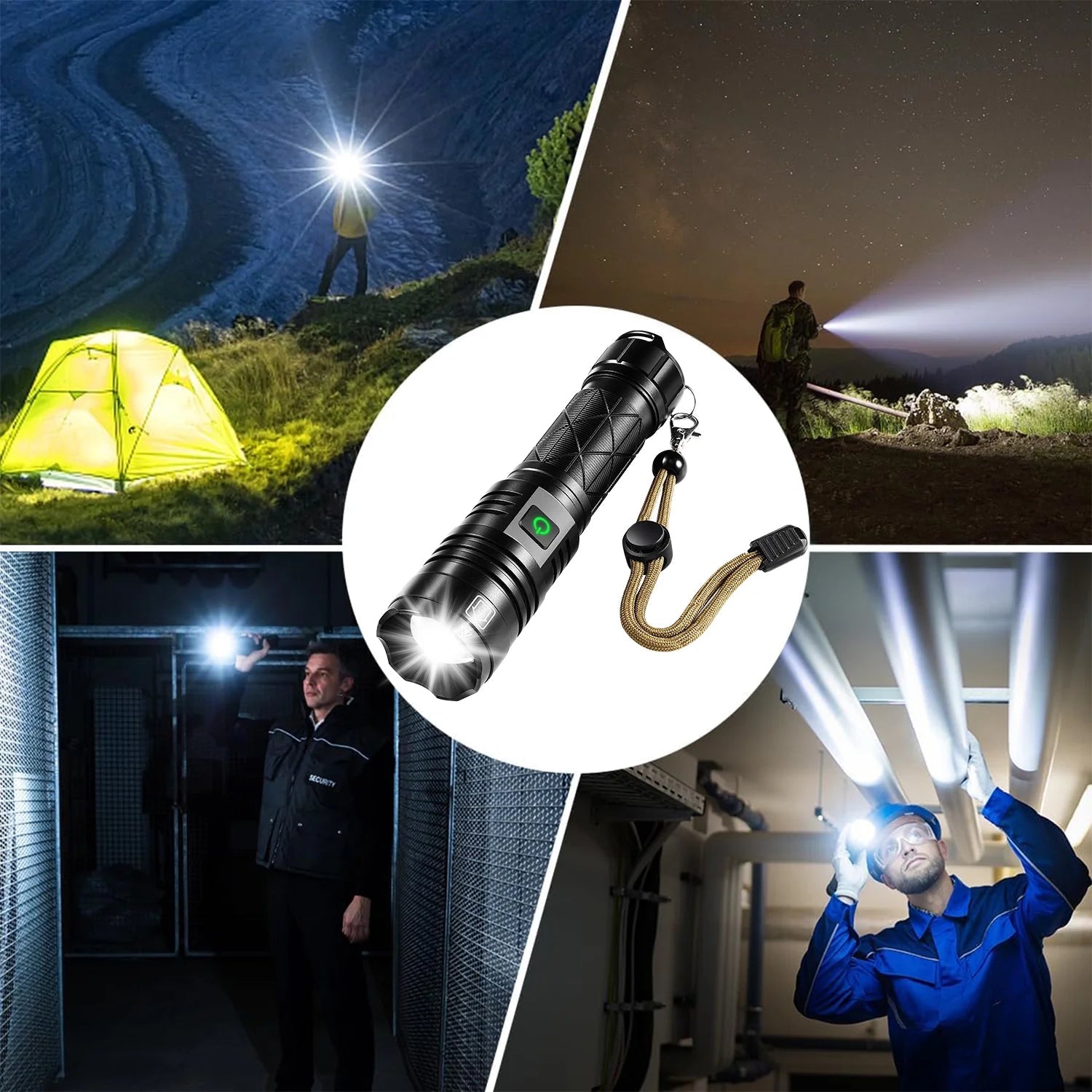 Rechargeable LED Flashlight, 90000 Lumens Super Bright Powerful LED Flashlight with 5 Modes, Waterproof Zoomable Tactical Flashlight for Emergency Camping Home - The Toy Base