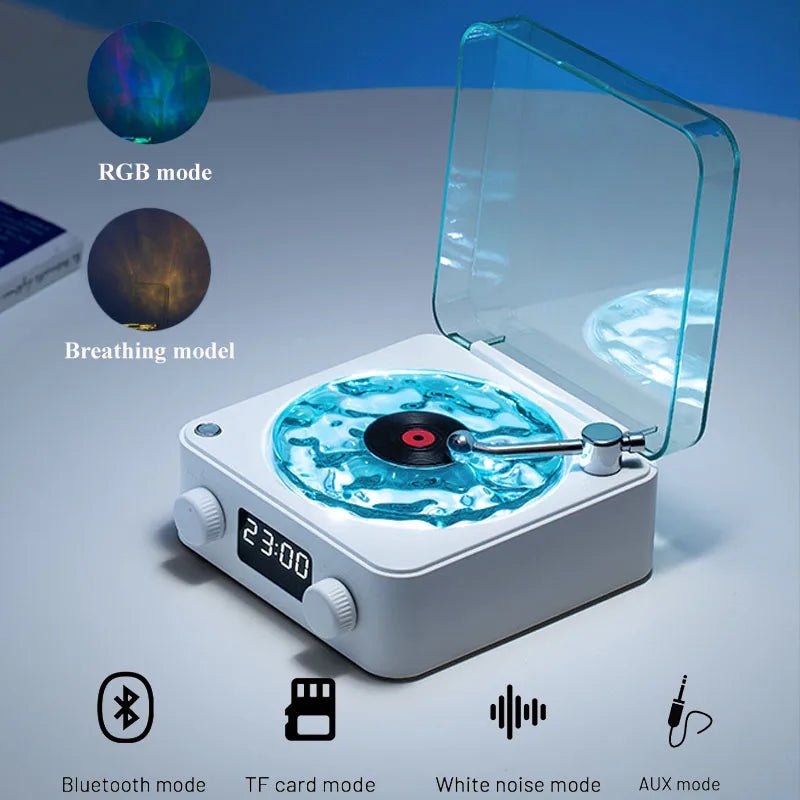 Retro Waves Vinyl Player White Noise Bluetooth Speaker Sleep Aid Turntable Speaker with Dynamic Water Ripple RGB Light - I Love 💕