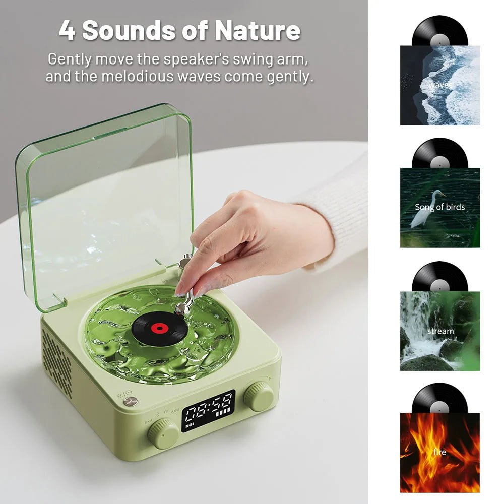 Retro Waves Vinyl Player White Noise Bluetooth Speaker Sleep Aid Turntable Speaker with Dynamic Water Ripple RGB Light - I Love 💕