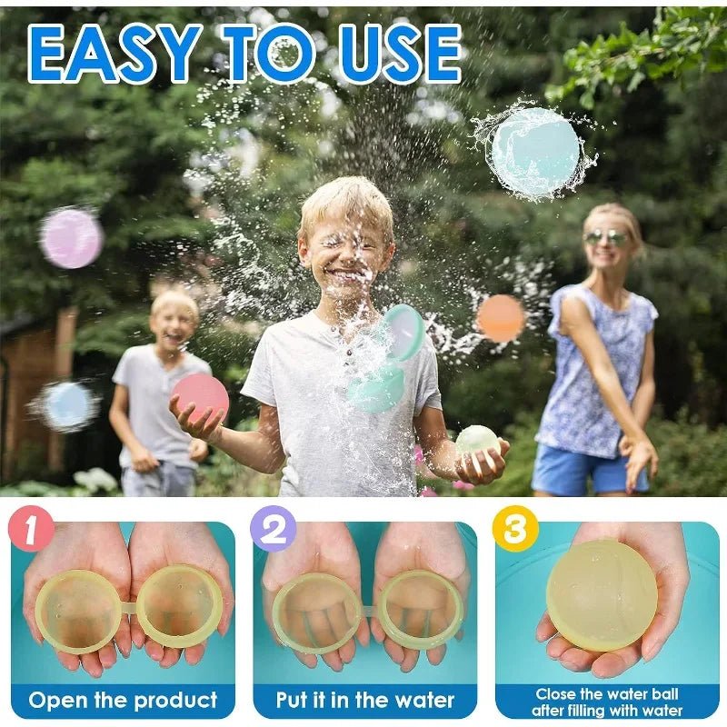 Reusable Water Bomb Splash Balls for Kids, Refillable Water Balloon, Quick Fill, Self Sealing, Swimming Pool - I Love 💕