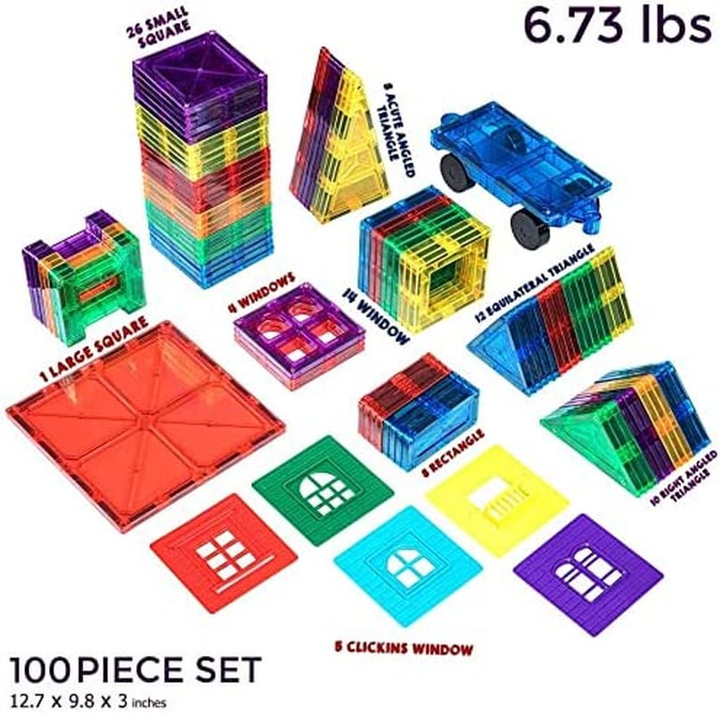 Skymags Magnetic Tiles Building Blocks set (100 Pcs) - The Toy Base