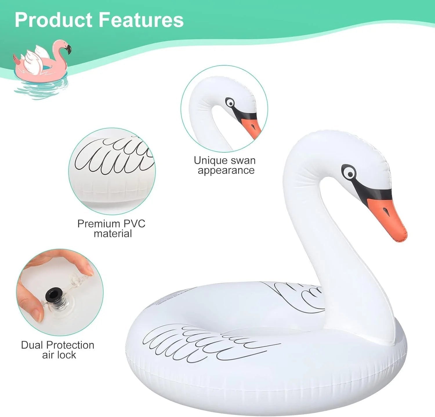 Solar Powered Inflatable Swan Pool Floats with Color - Changing Lights - I Love 💕