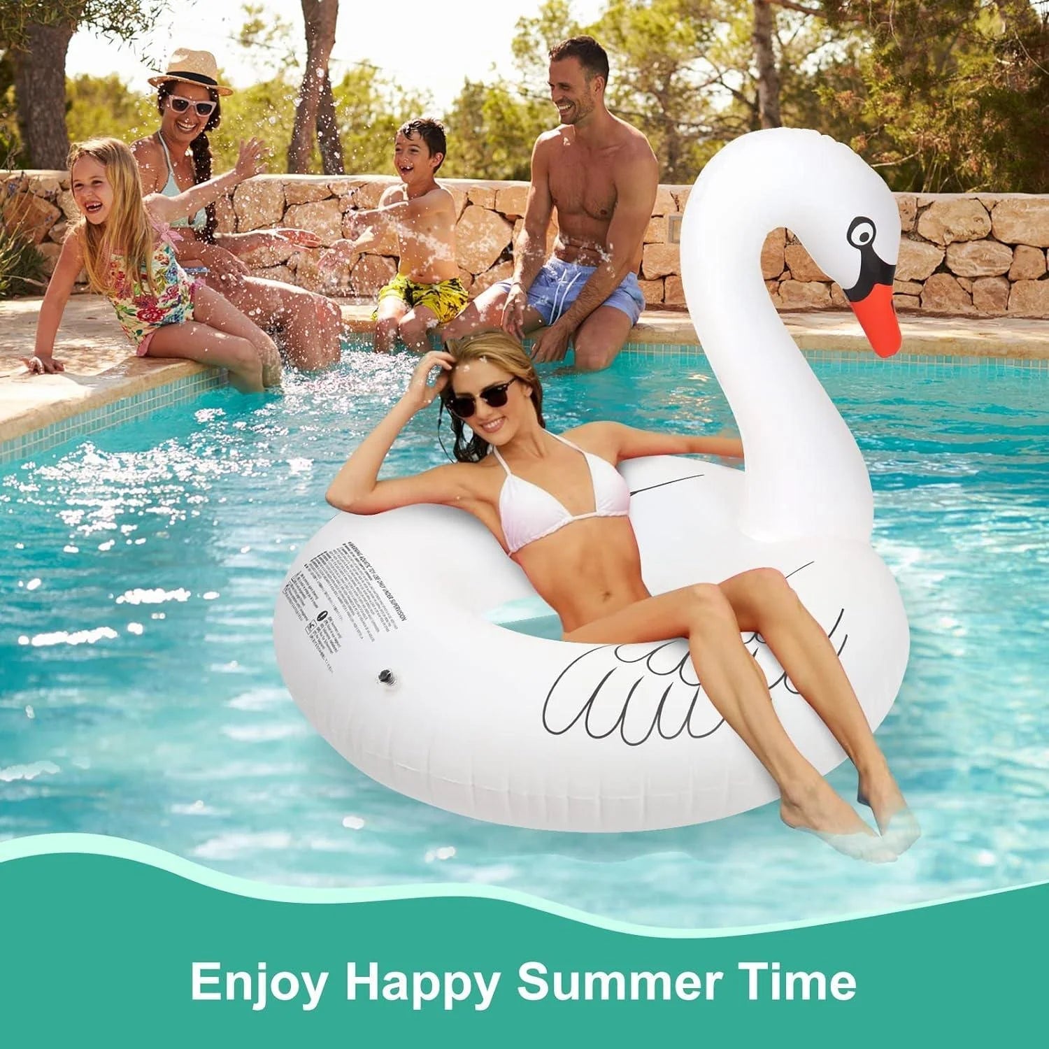 Solar Powered Inflatable Swan Pool Floats with Color - Changing Lights - I Love 💕