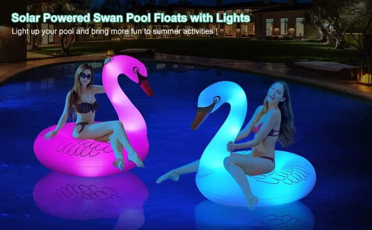 Solar Powered Inflatable Swan Pool Floats with Color - Changing Lights - I Love 💕