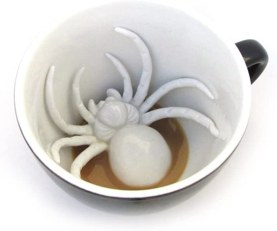 SPIDER Ceramic Cup (11 Ounce, Black Exterior) - Creepy Cups - Hidden 3D Critter inside Mug Emerges as You Drink - The Toy Base